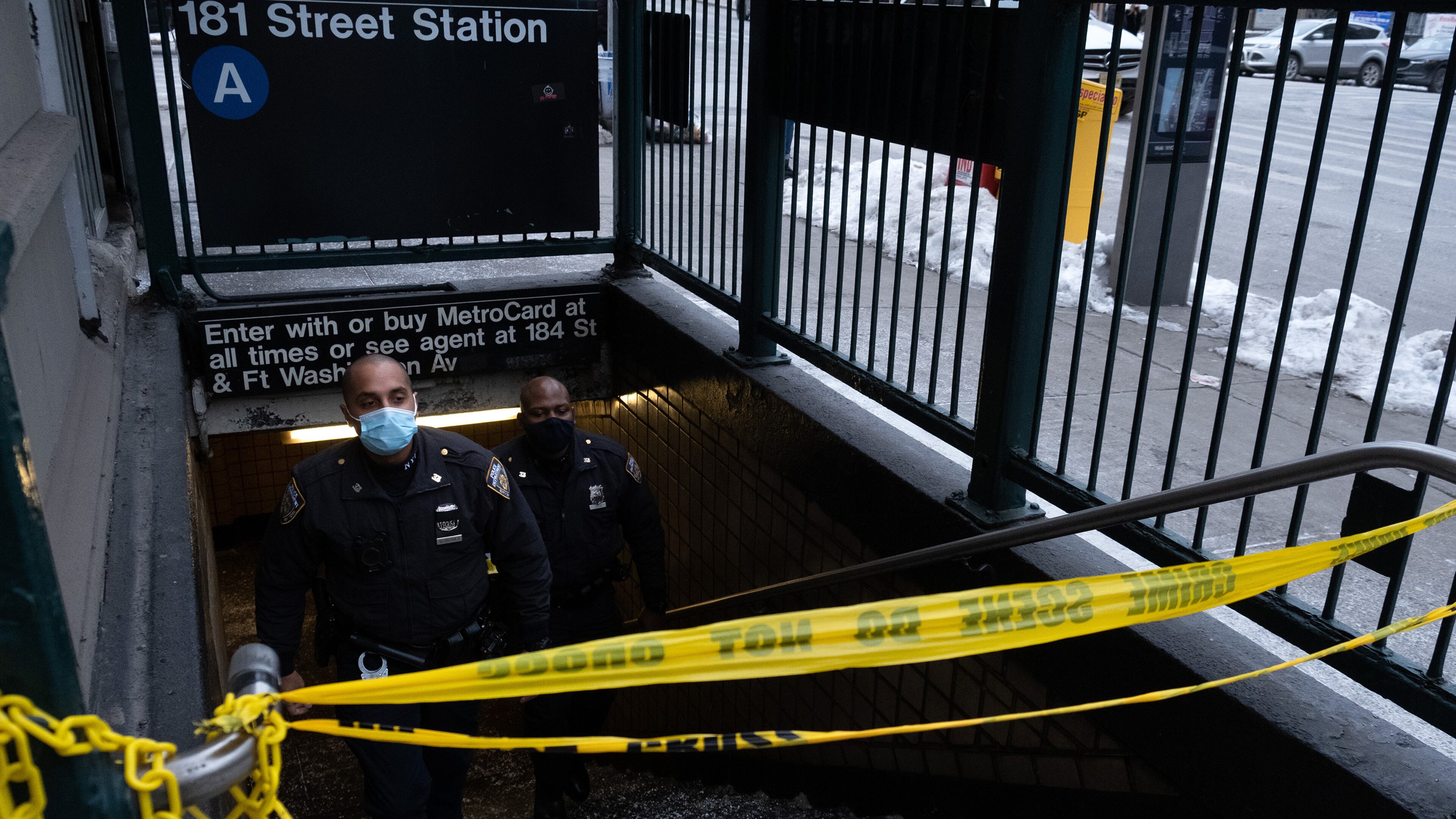 Officers on scene at the 181st Street station in Washington Heights in New York on Sunday, where one of four separate stabbings on the A line took place over the weekend. A homeless man with a history of psychiatric issues was arrested Sunday on charges that he stabbed four people who were sleeping in the subway, killing two of them, during a violent spree that raised alarms over safety in the transit system. (The New York Times)