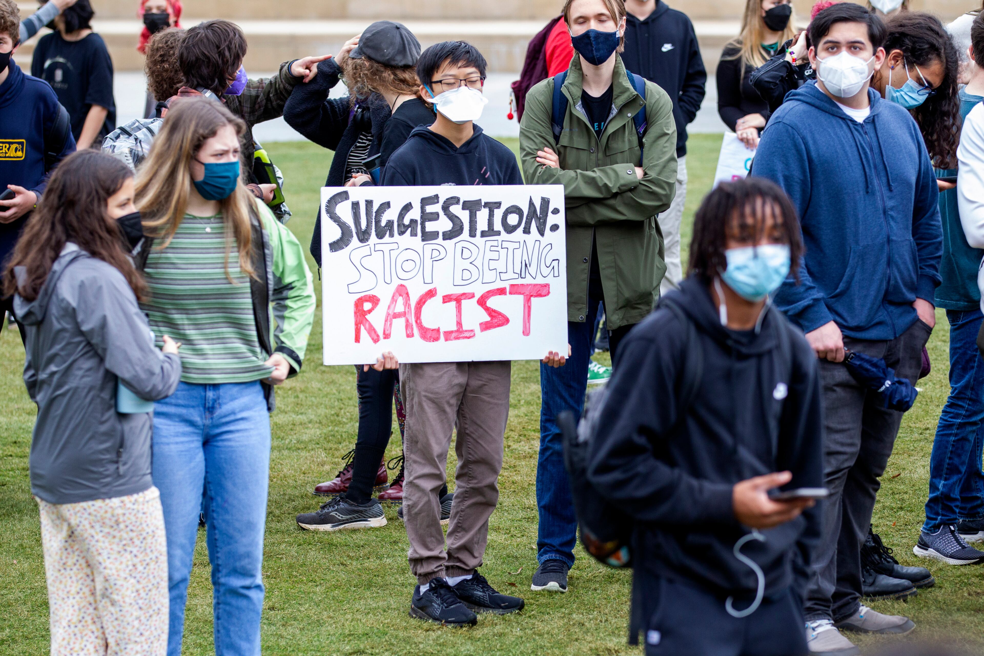Students protest what they call censorship legislation at Liberty Plaza near the Capitol on Feb. 25, 2022. STEVE SCHAEFER FOR THE ATLANTA JOURNAL-CONSTITUTION