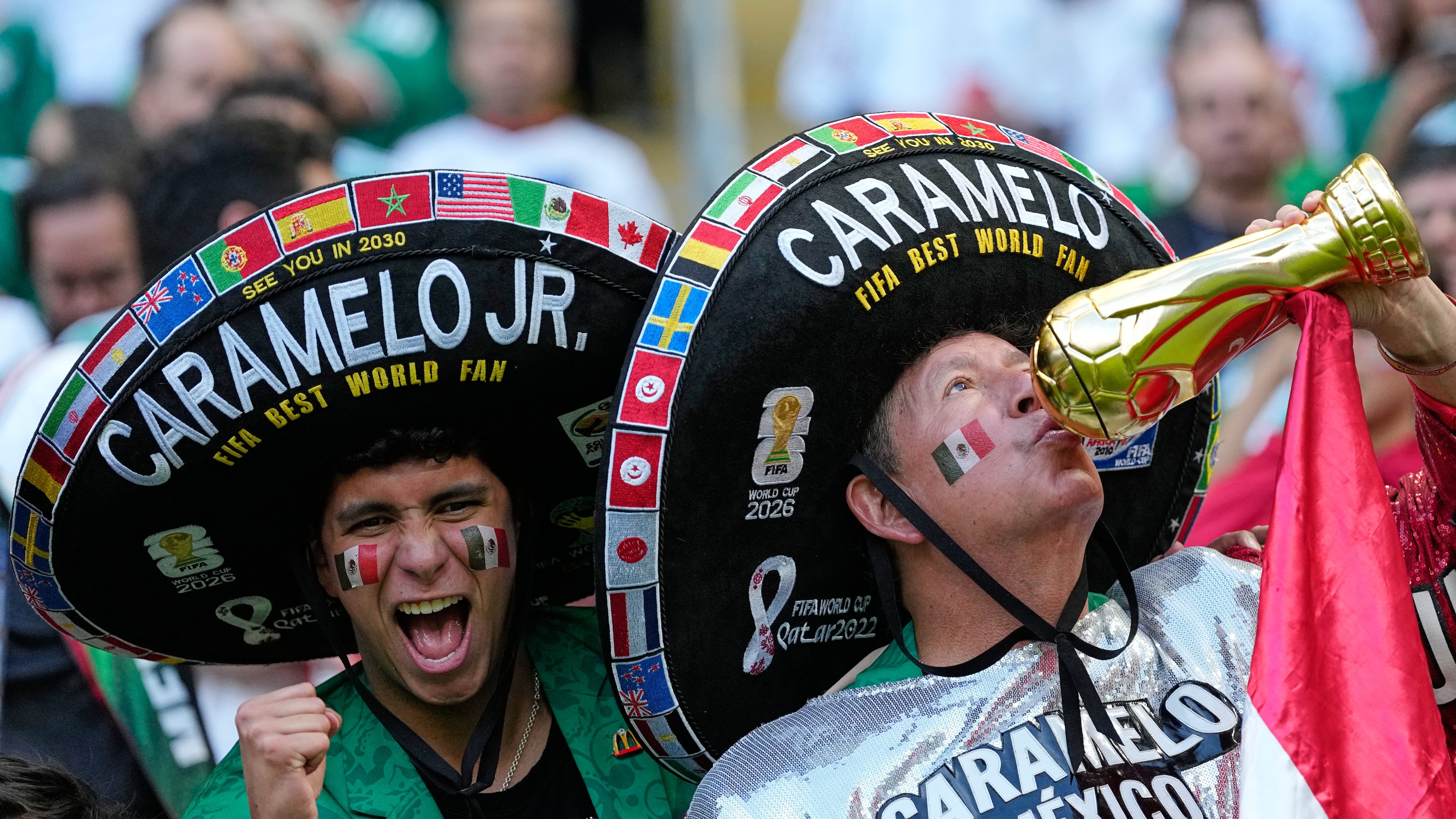 Mexico fans react during the World Cup Group A soccer match between Mexico and South Korea in Zapopan, near Guadalajara, Mexico, Thursday, June 18, 2026. (AP Photo/Natacha Pisarenko)