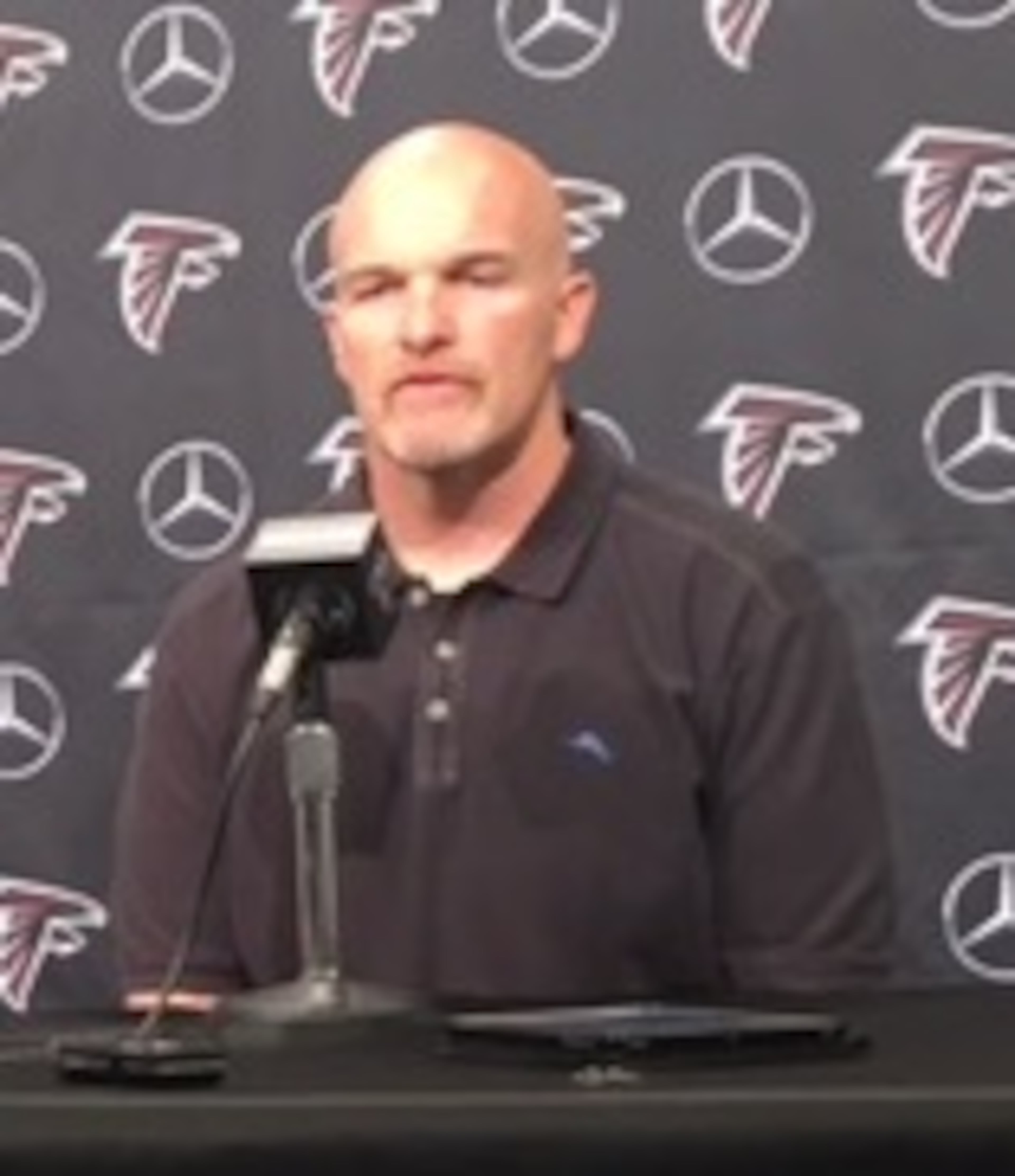 Head coach Dan Quinn discussing the NFL draft on Thursday, April 20, 2017. (By D. Orlando Ledbetter/dledbetter@ajc.com)