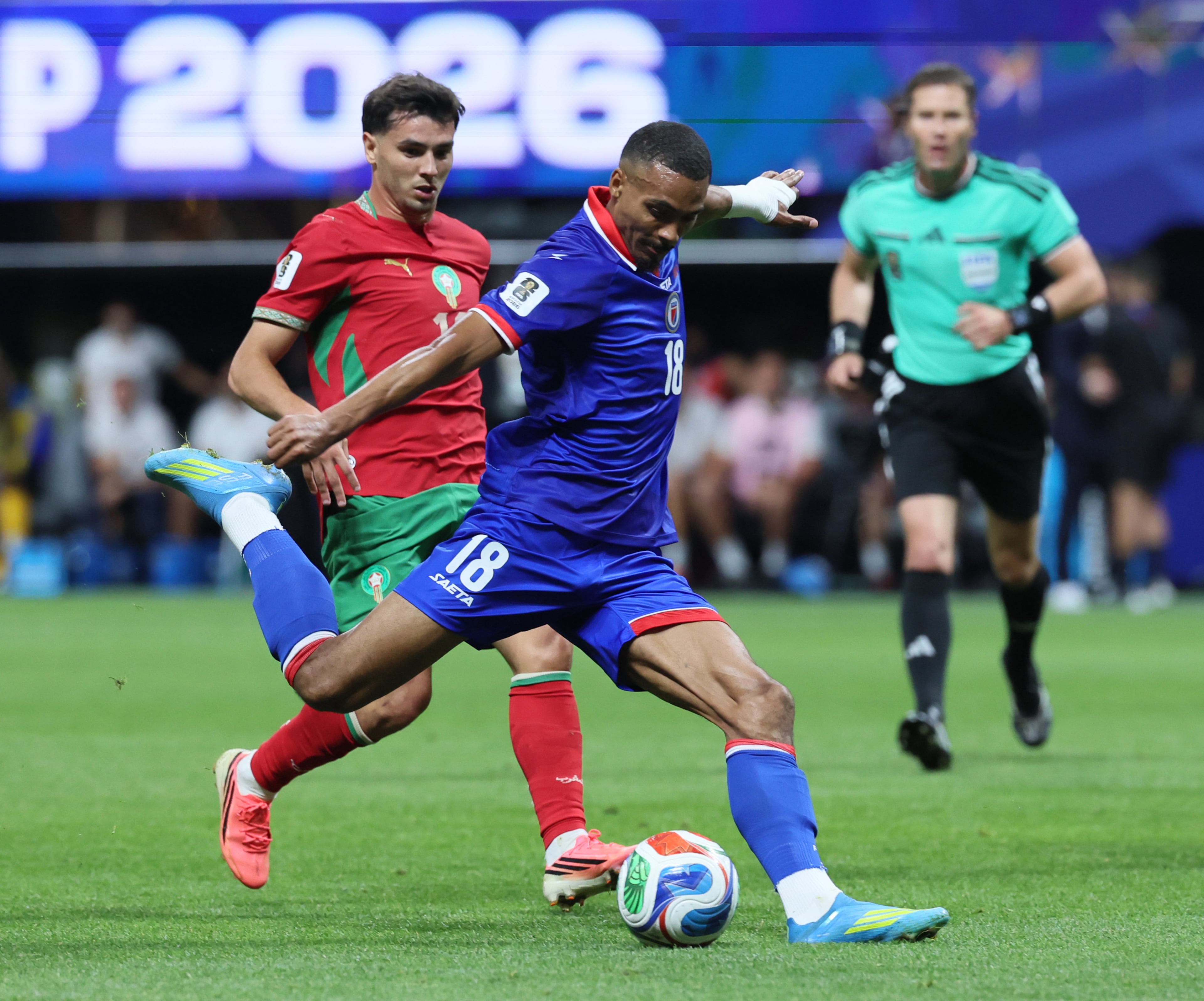 Action during first half of Morocco vs. Haiti Group C FIFA World Cup match at Atlanta Stadium (Mercedes-Benz Stadium) on Wednesday, June 24, 2026. (Jason Getz/AJC)