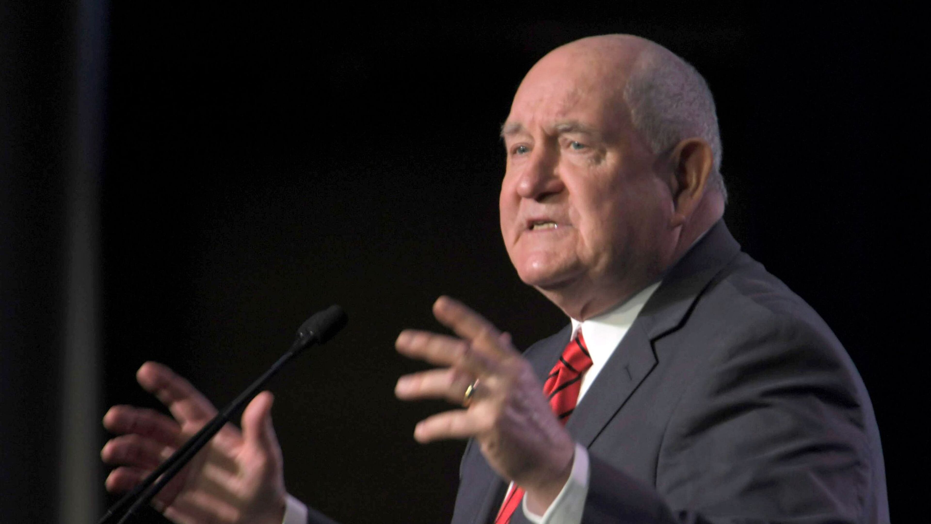 Agriculture Secretary Sonny Perdue speaks Jan. 8, 2018, to the participants in the American Farm Bureau Federation convention before the president's speech later in the day in Nashville.