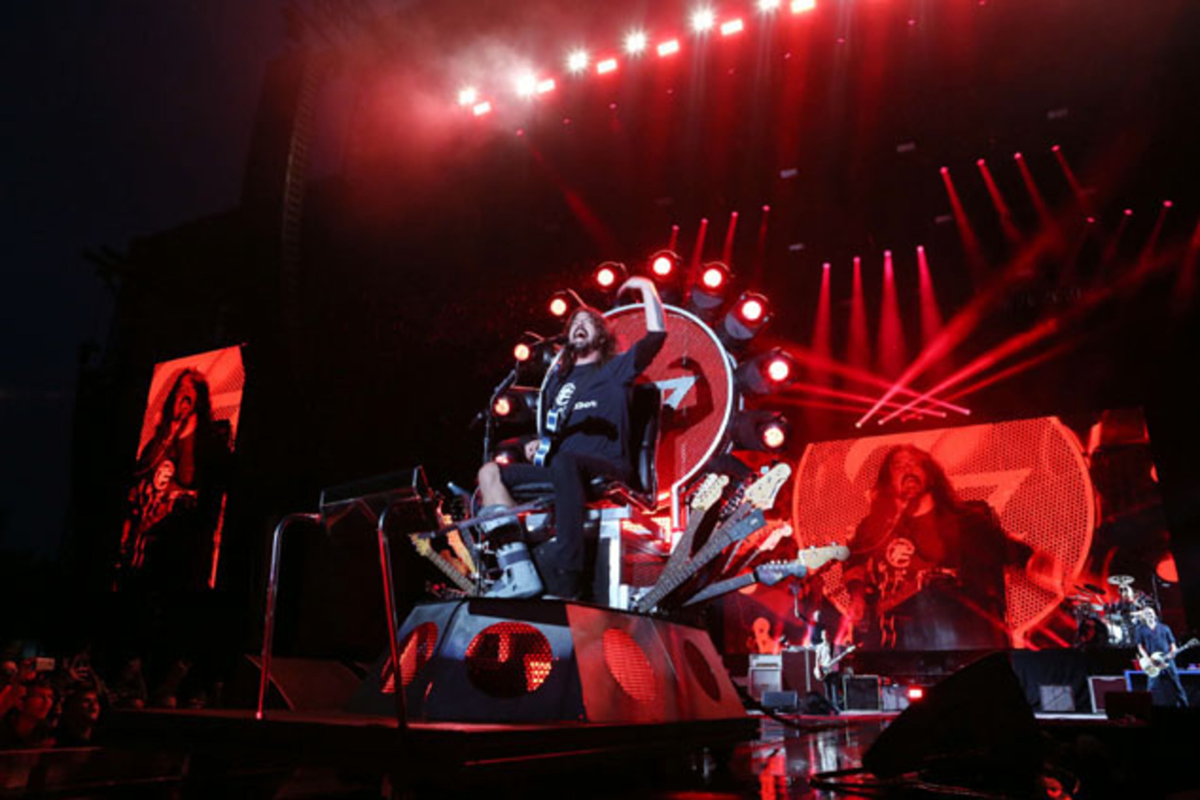 Dave Grohl and the Foo Fighters packed over 20,000 fans into sold out Centennial Olympic Park Sunday night, October 4, 2015, with Gary Clark, Jr. opening the show. The light rain couldn't dampen the energy and spirit of the huge crowd. Grohl, who broke his leg while performing in Sweden in June, rocked out in a motorized throne, which was equipped with lights and carried numerous guitars. Robb D. Cohen/ RobbsPhotos.com