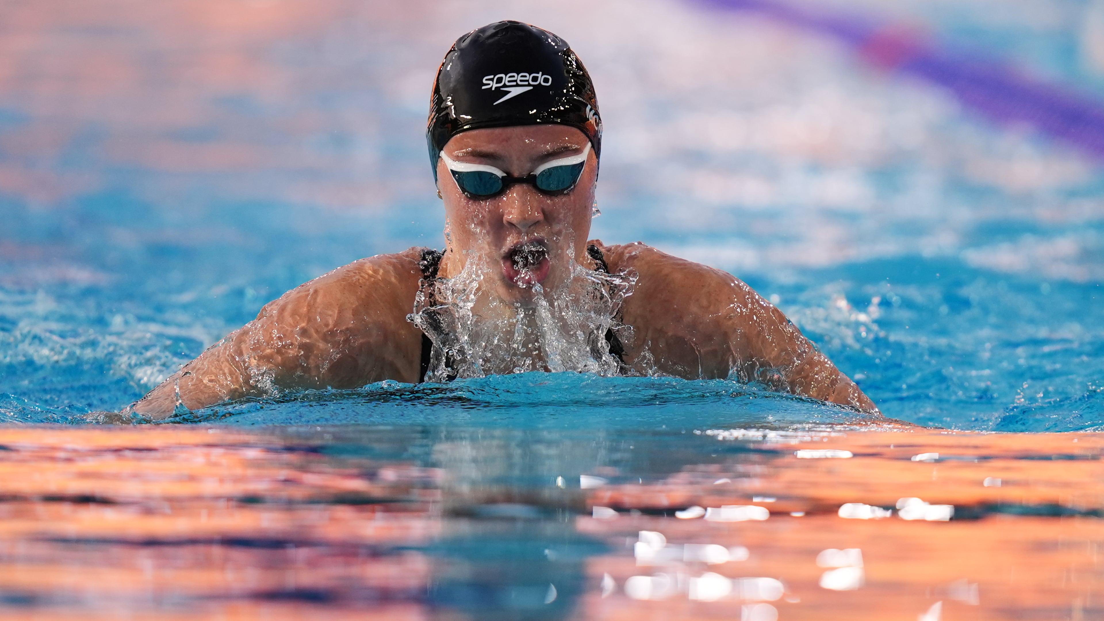 Summer McIntosh, of Canada, competes in the women's 400 meters individual medley at the Pan Pacific Swimming Championships Thursday, Aug. 13, 2026 in Irvine, Calif. (AP Photo/Gregory Bull)
