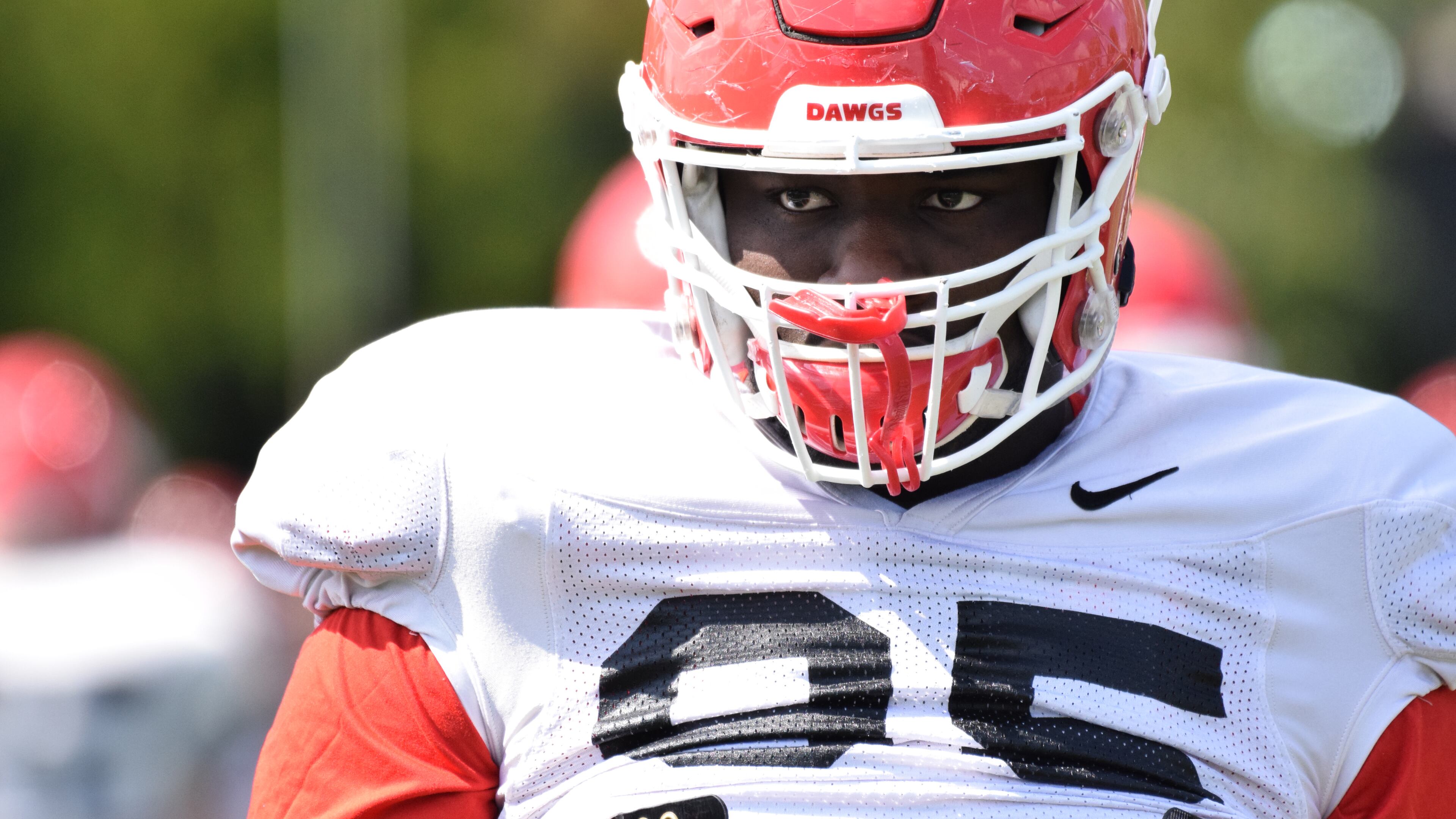 Georgia defensive lineman Devonte Wyatt (95) during the Bulldogs' practice Tuesday, April 10, 2018, on the Woodruff Practice Fields in Athens.