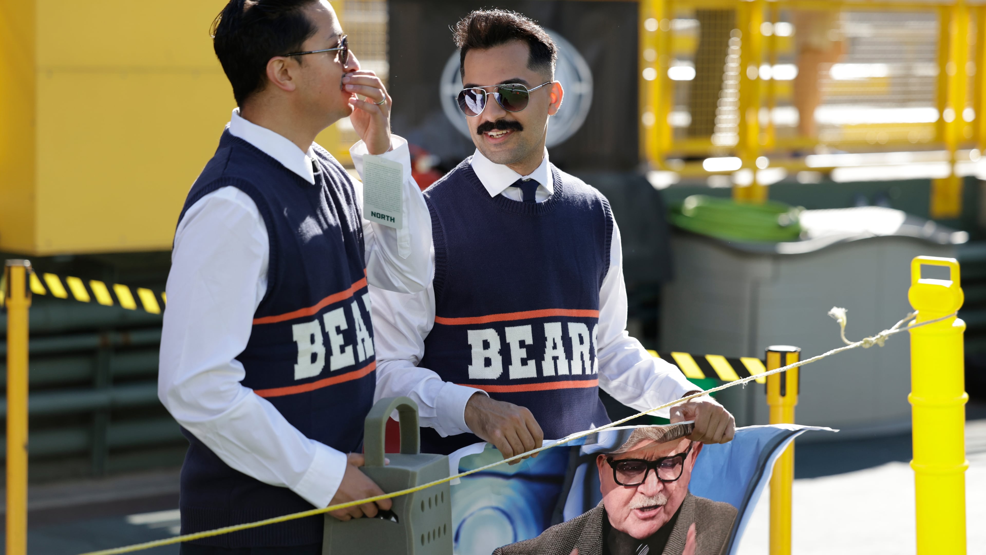 Chicago Bears fans dress up as Mike Ditka before an NFL football game against the Green Bay Packers in Green Bay, Wis., Sunday, Oct. 11, 2026. (AP Photo/Matt Ludtke)