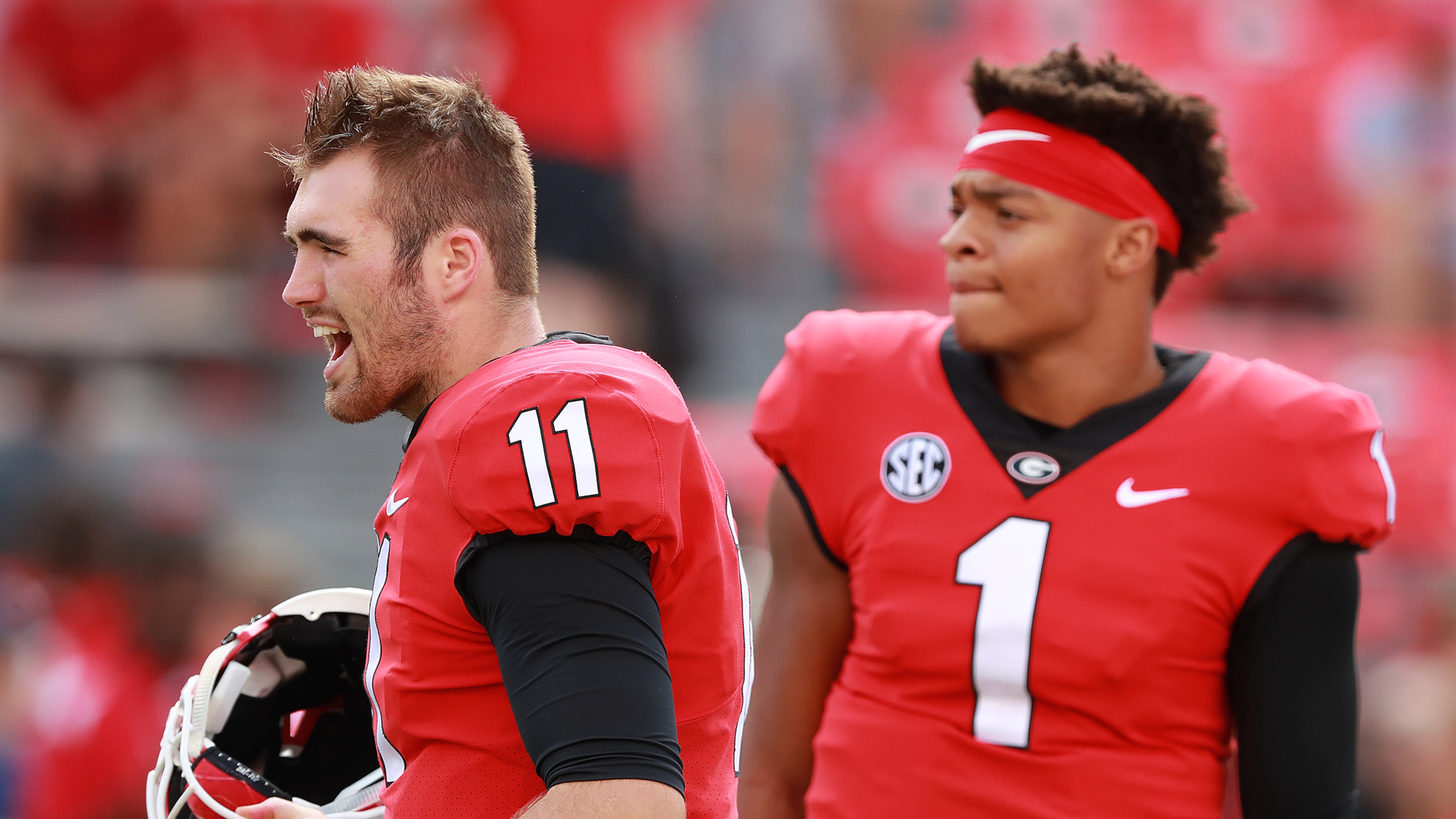 Georgia quarterback Jake Fromm (left) and ex-Bulldog Justin Fields.