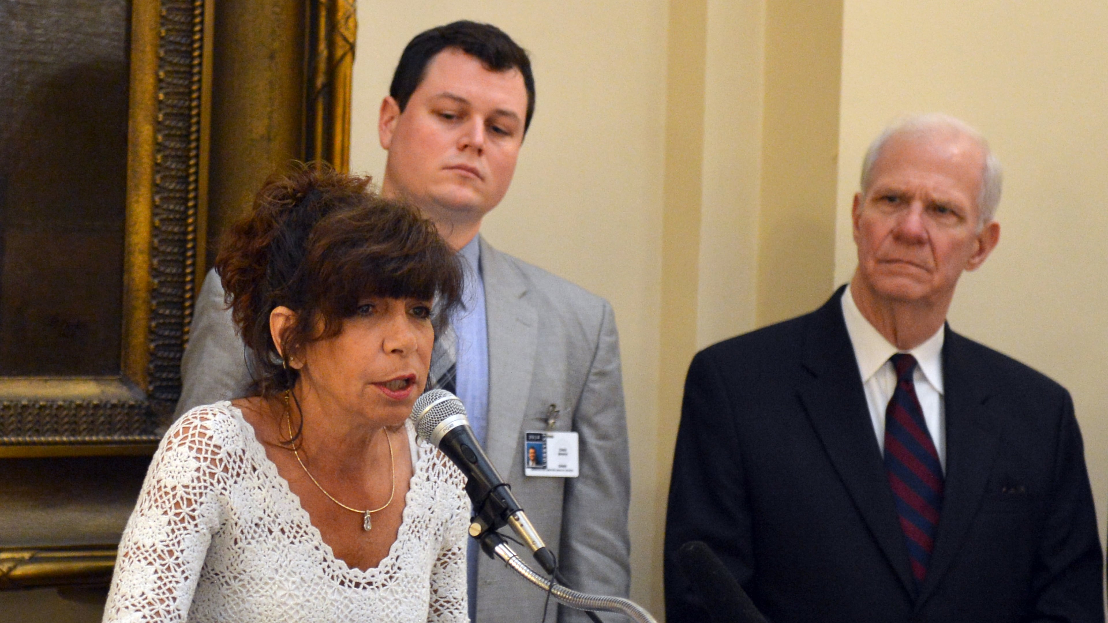 February 20, 2014 Atlanta: Forfeiture victim Alda Gentile speaks during a press conference held by Georgians for Forfeiture Reform. Gentile had more than $11,000 seized while traveling through Georgia in route to a house hunting trip in Florida. She was not arrested or charged with a crime, but her cash was seized. Gantile eventually got her money back. The group is calling for a change to Georgia's civil forfeiture laws. BRANT SANDERLIN /BSANDERLIN@AJC.COM