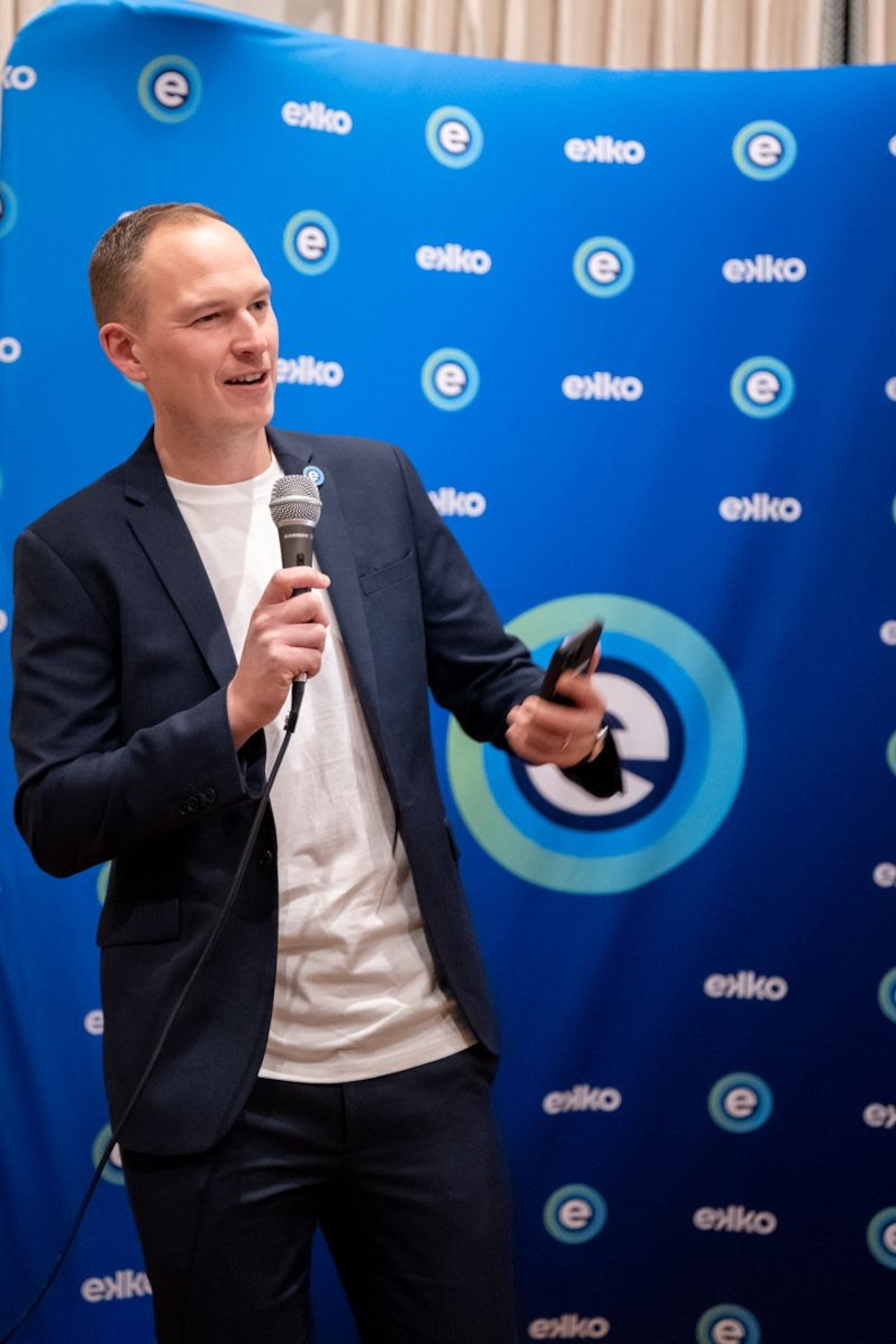 Oli Cook, co-founder and CEO of financial technology startup Ekko, at an event Thursday, Jan. 29, 2026, celebrating the launch of Ekko's Atlanta office. (Courtesy of Ekko/John Waller)