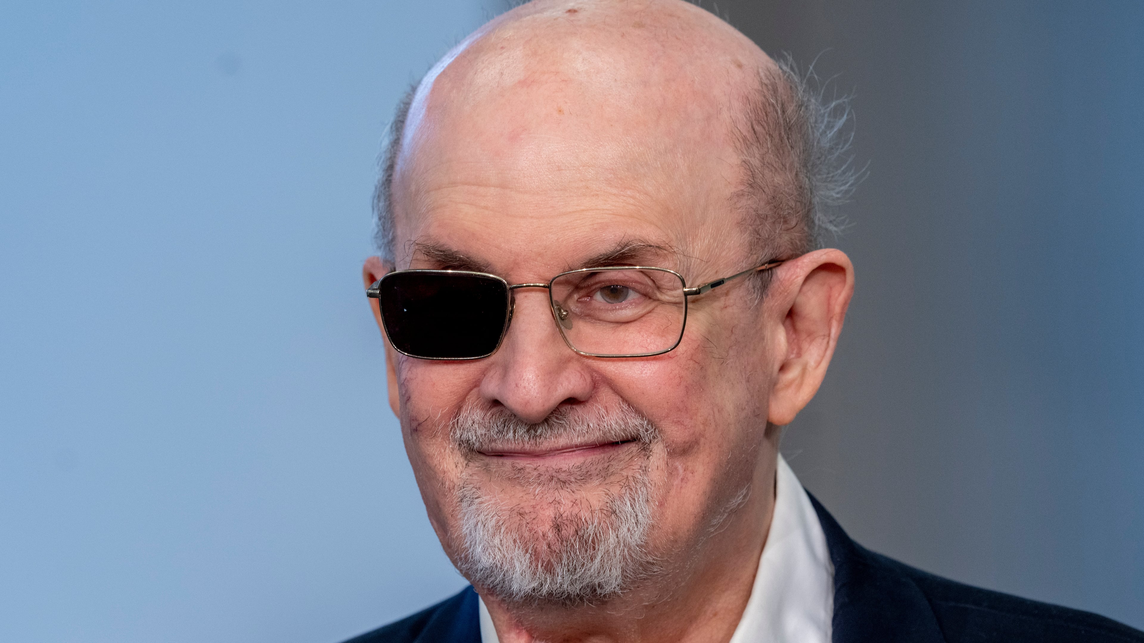 FILE - Author Salman Rushdie appears at the Book Fair in Frankfurt, Germany on Oct. 20, 2023. (AP Photo/Michael Probst, File)