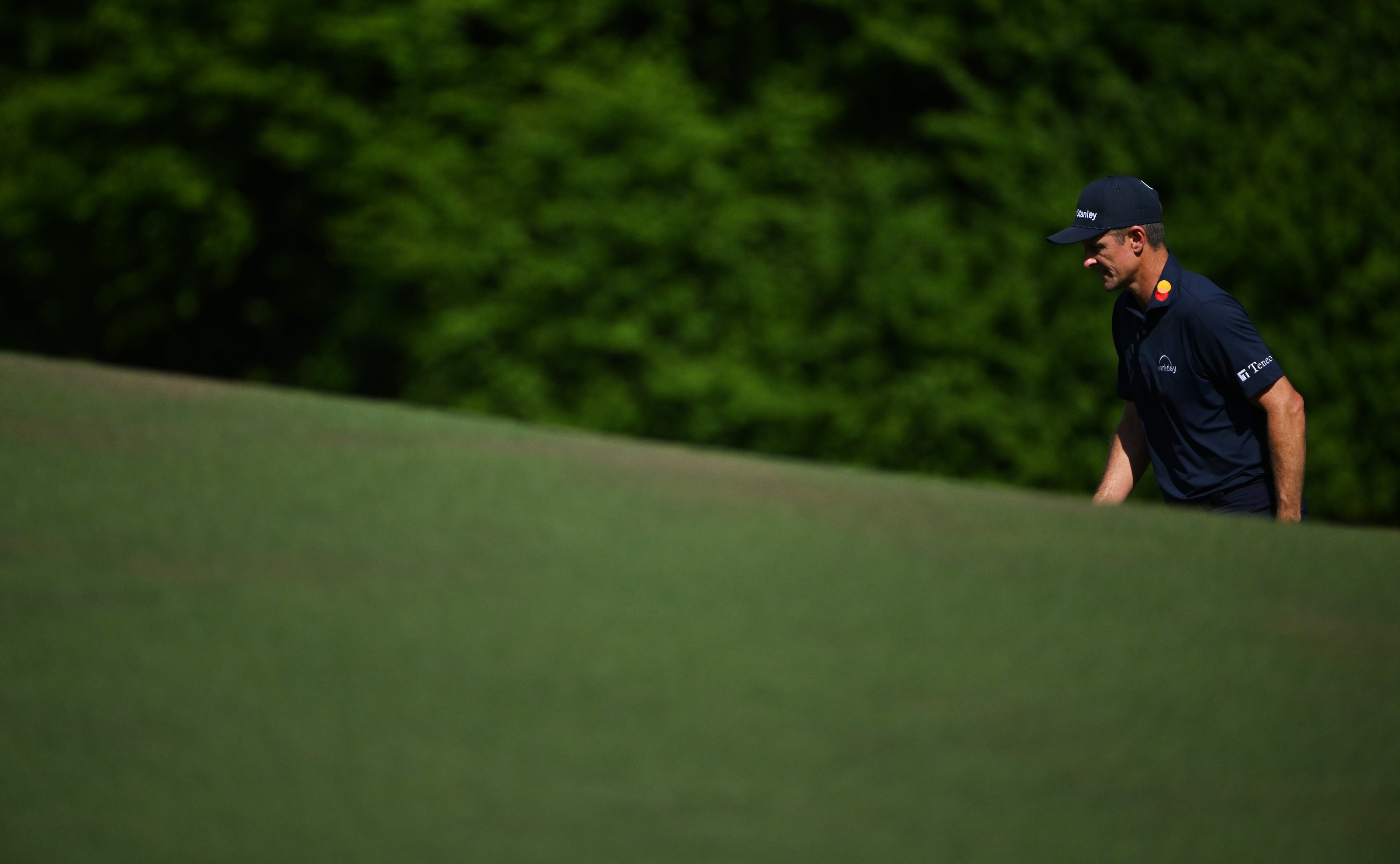 Justin Rose walks to 12th day during final round of the Masters, at Augusta National Golf Club, Sunday, April 12, 2026, in Augusta, GA (Hyosub Shin/AJC)