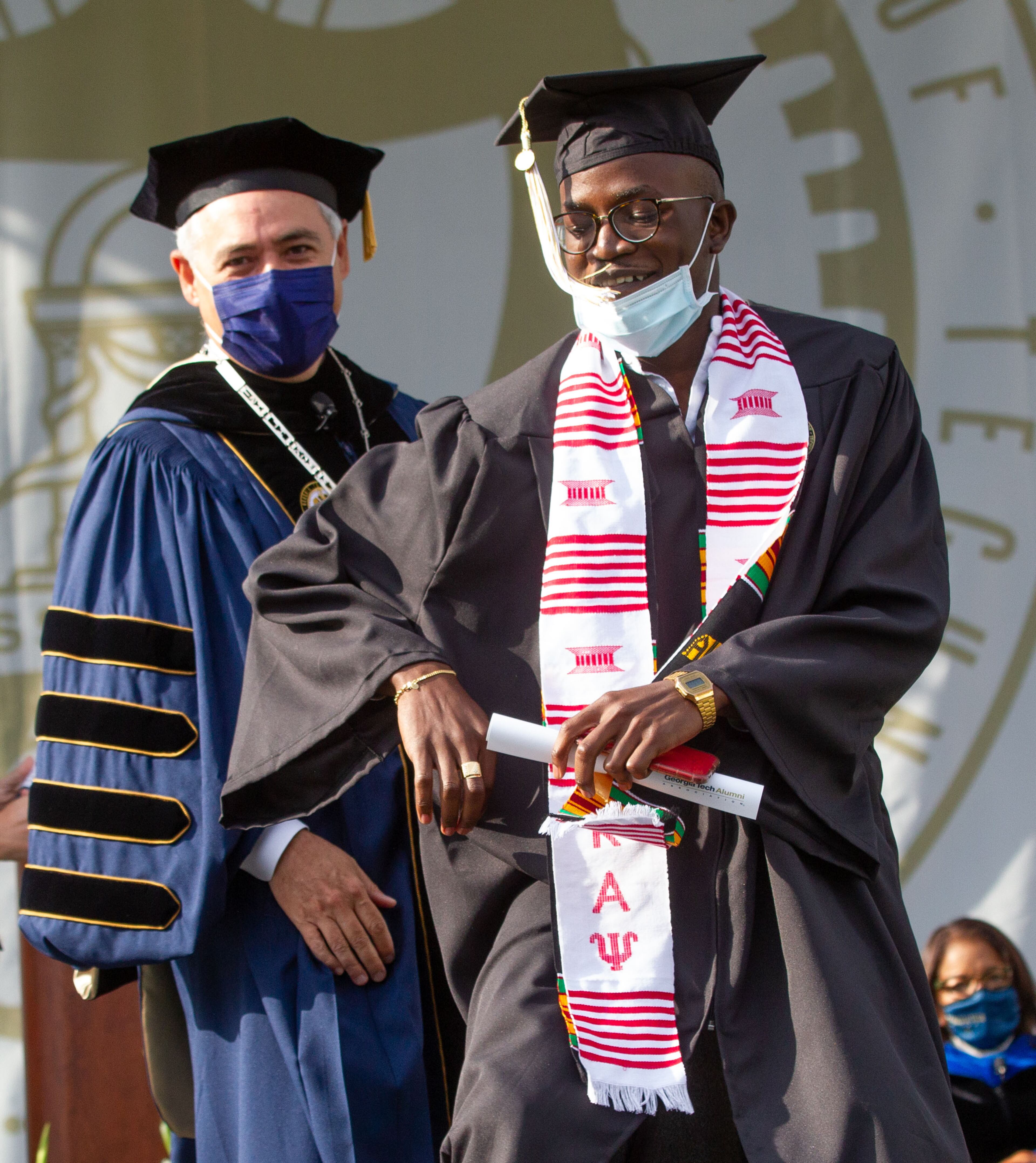 Graduates celebrate after receiving their diplomas during the Georgia Tech 2021 commencement ceremony on Saturday, May 8, 2021. Two ceremonies were held Saturday for bachelor’s degree recipients, and master's and doctoral graduates' ceremonies were held Friday. (Photo: Steve Schaefer for The Atlanta Journal-Constitution)