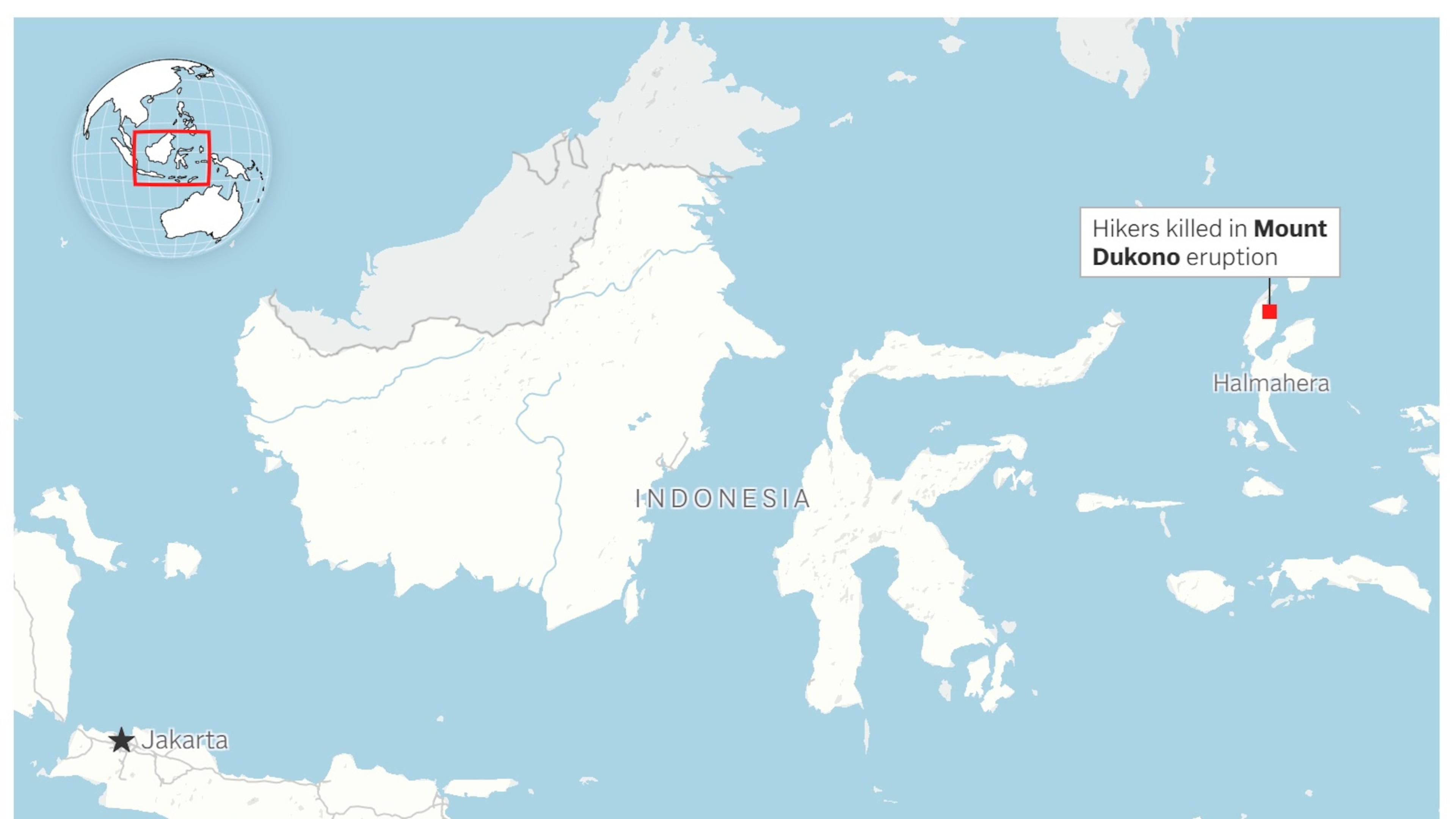 Map showing the location of Mount Dukono in Indonesia. (AP Digital Embed)