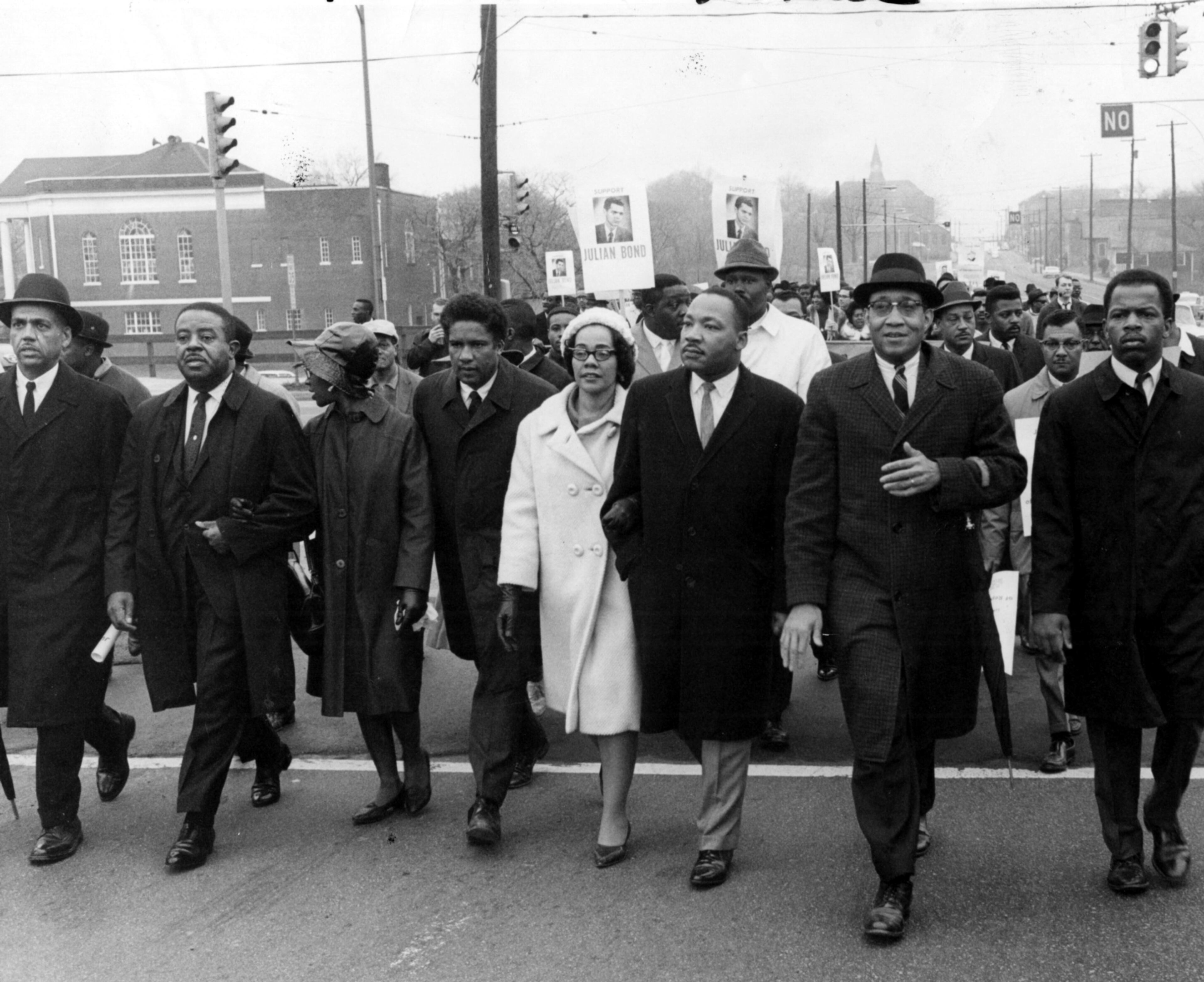 Atlanta has seen various protests, marches and demonstrations regarding a number of social issues, both national and local, throughout its long history. In this gallery of photos from the AJC and Georgia State University Digital Collection archives, we look back at how Atlantans have expressed themselves publicly through the years. In this 1966 photo, John Lewis (far right), Dr. Martin Luther King Jr. (third from right), his wife Coretta Scott King and Ralph David Abernathy (second from left) lead a march from Atlanta University to the Georgia State Capitol.