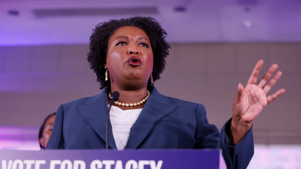 Then-Democratic nominee for governor Stacey Abrams addresses her supporters during an election night watch party in 2022. (Miguel Martinez/AJC)