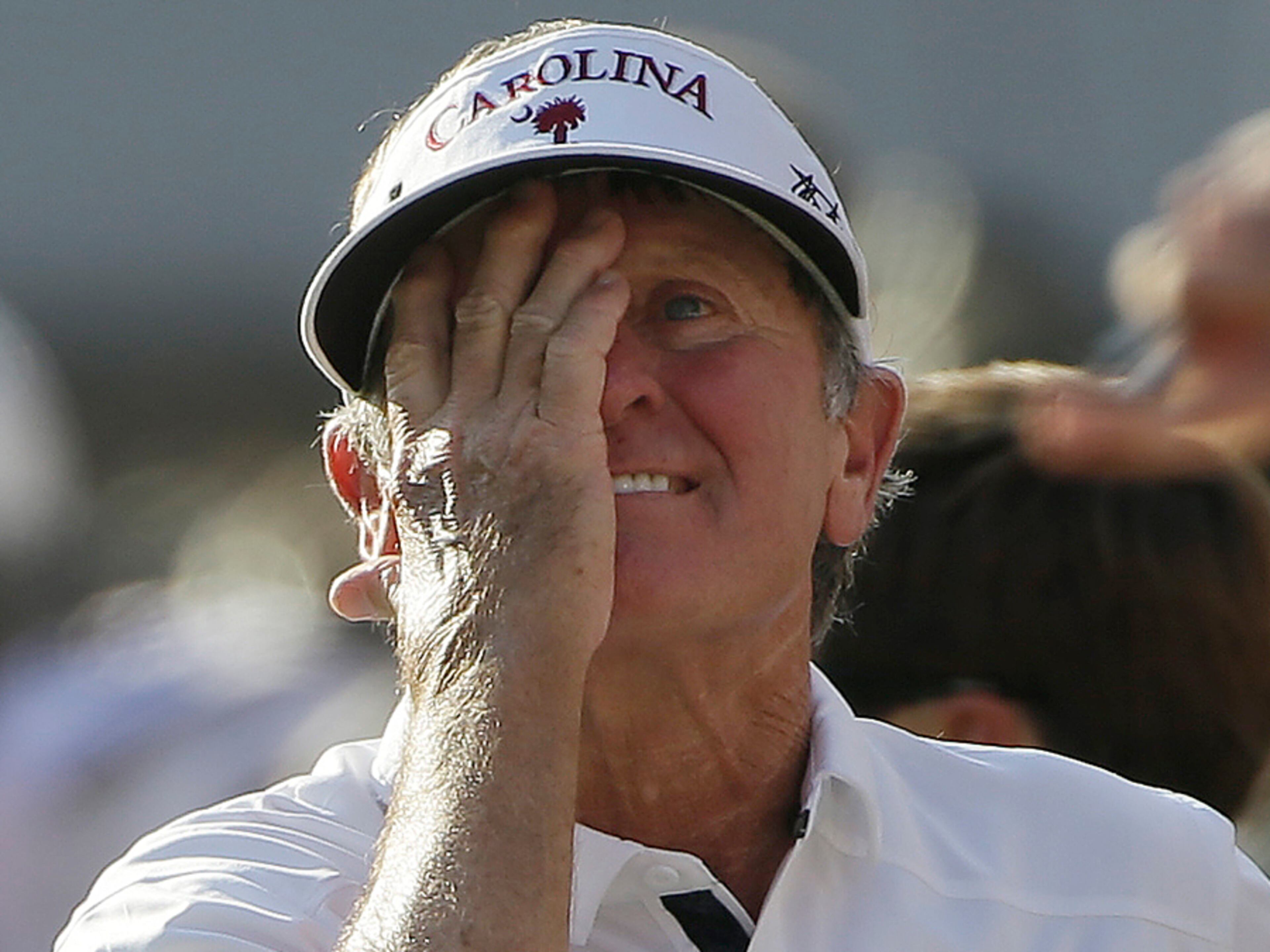 South Carolina head coach Steve Spurrier watches play against Georgia during the first half of an NCAA football game, Saturday, Sept. 7, 2013, in Athens, Ga. (AP Photo/John Bazemore)