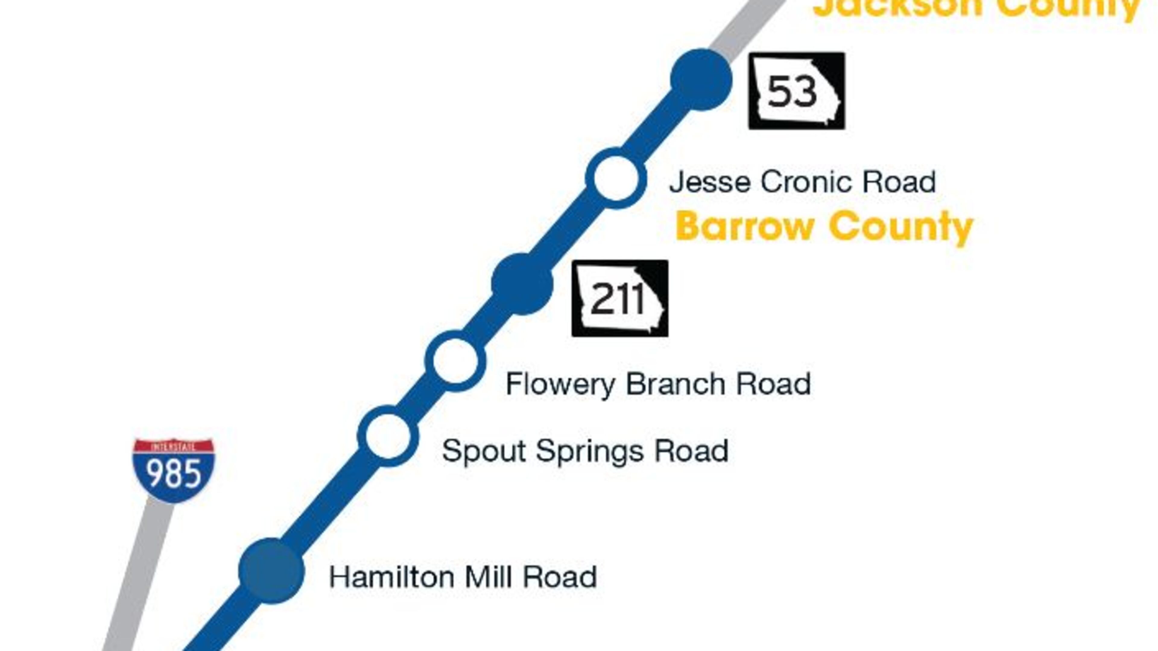 Single lane closures on I-85 in Gwinnett and Barrow counties will occur nightly beginning Jan. 26 as construction activities continue for the I-85 Widening project. (Courtesy GDOT)