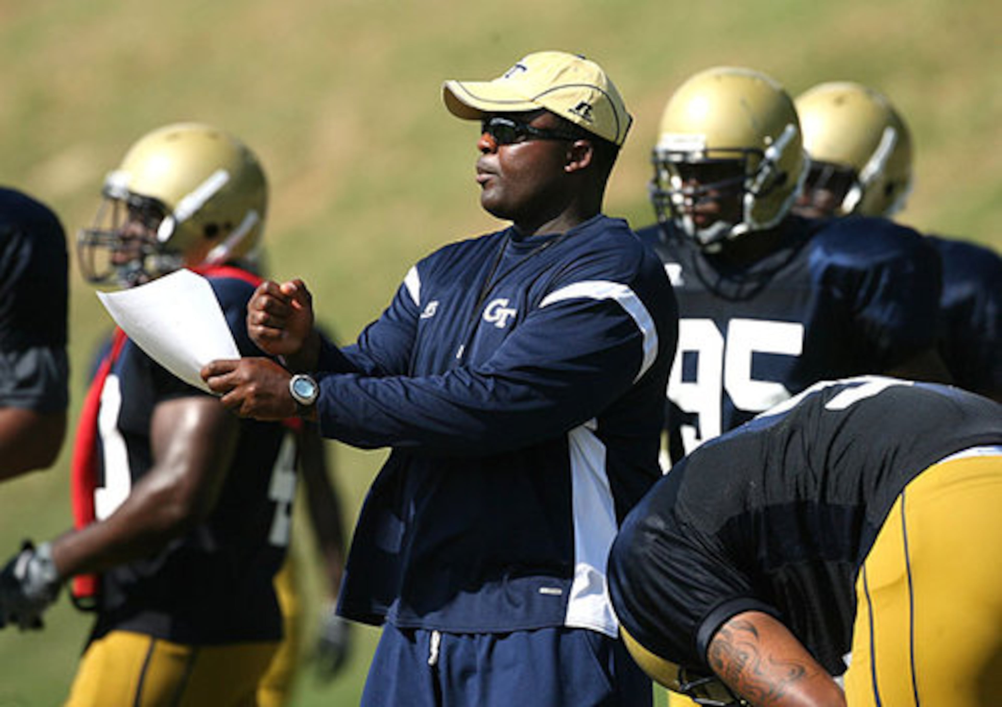 Linebackers coach Brian Jean-Mary oversees practice.