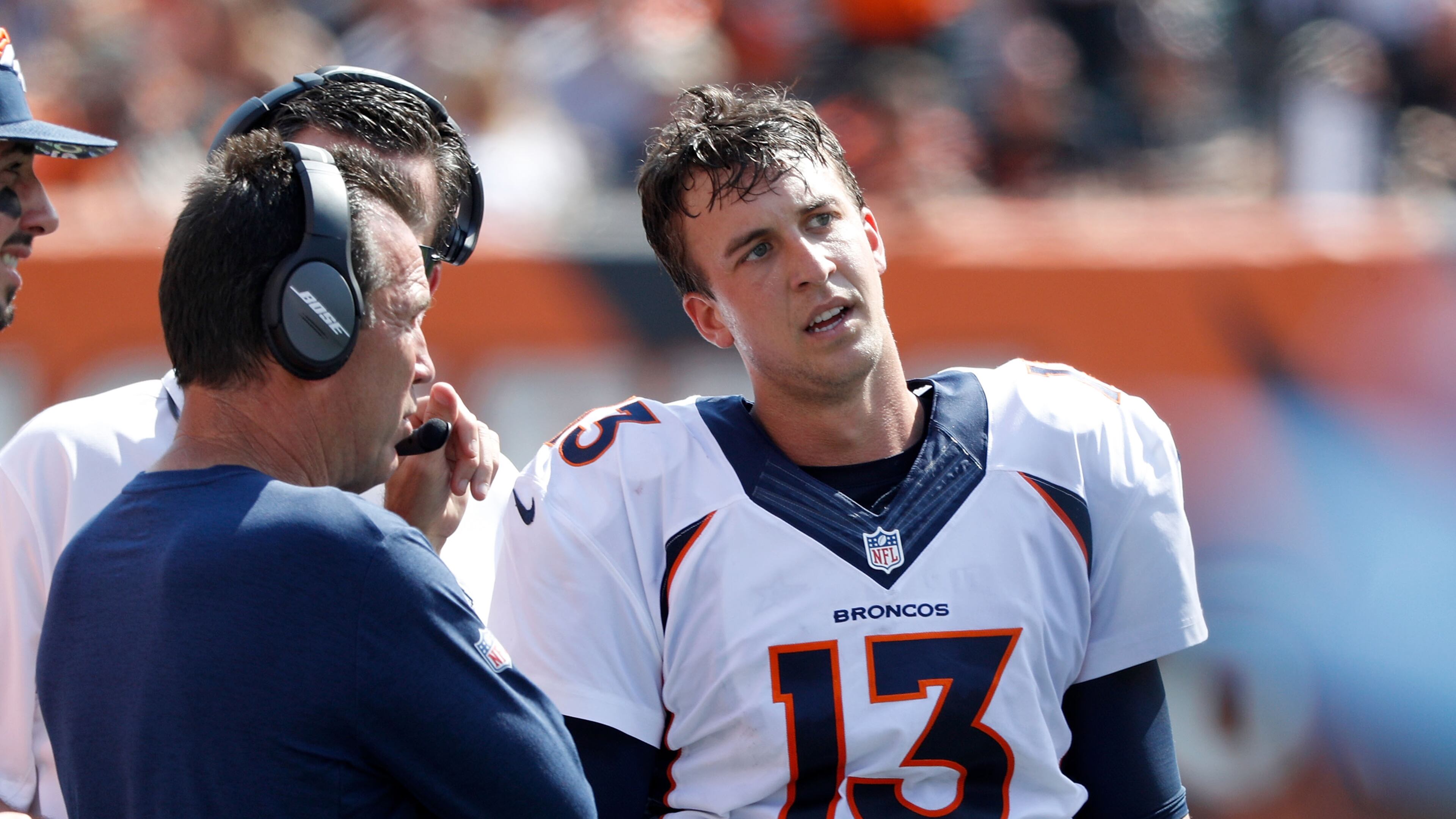 Trevor Siemian #13 of the Denver Broncos talks with Head Coach Gary Kubiak of the Denver Broncos on the sidelines during the second quarter of the game against the Cincinnati Bengals at Paul Brown Stadium on September 25, 2016 in Cincinnati, Ohio. (Photo by Joe Robbins/Getty Images)