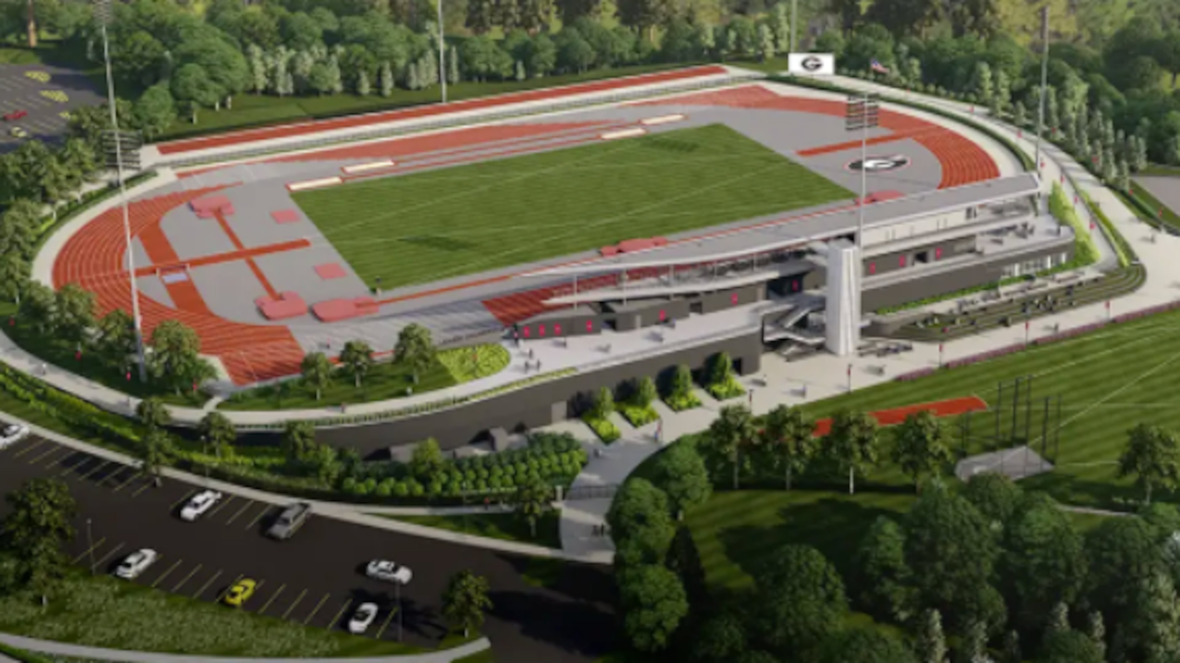 Spec Towns Track on South Milledge Avenue, which is on schedule to be completed by spring, will be the site of the 2026 GHSA state track meet. (Courtesy of the University of Georgia)