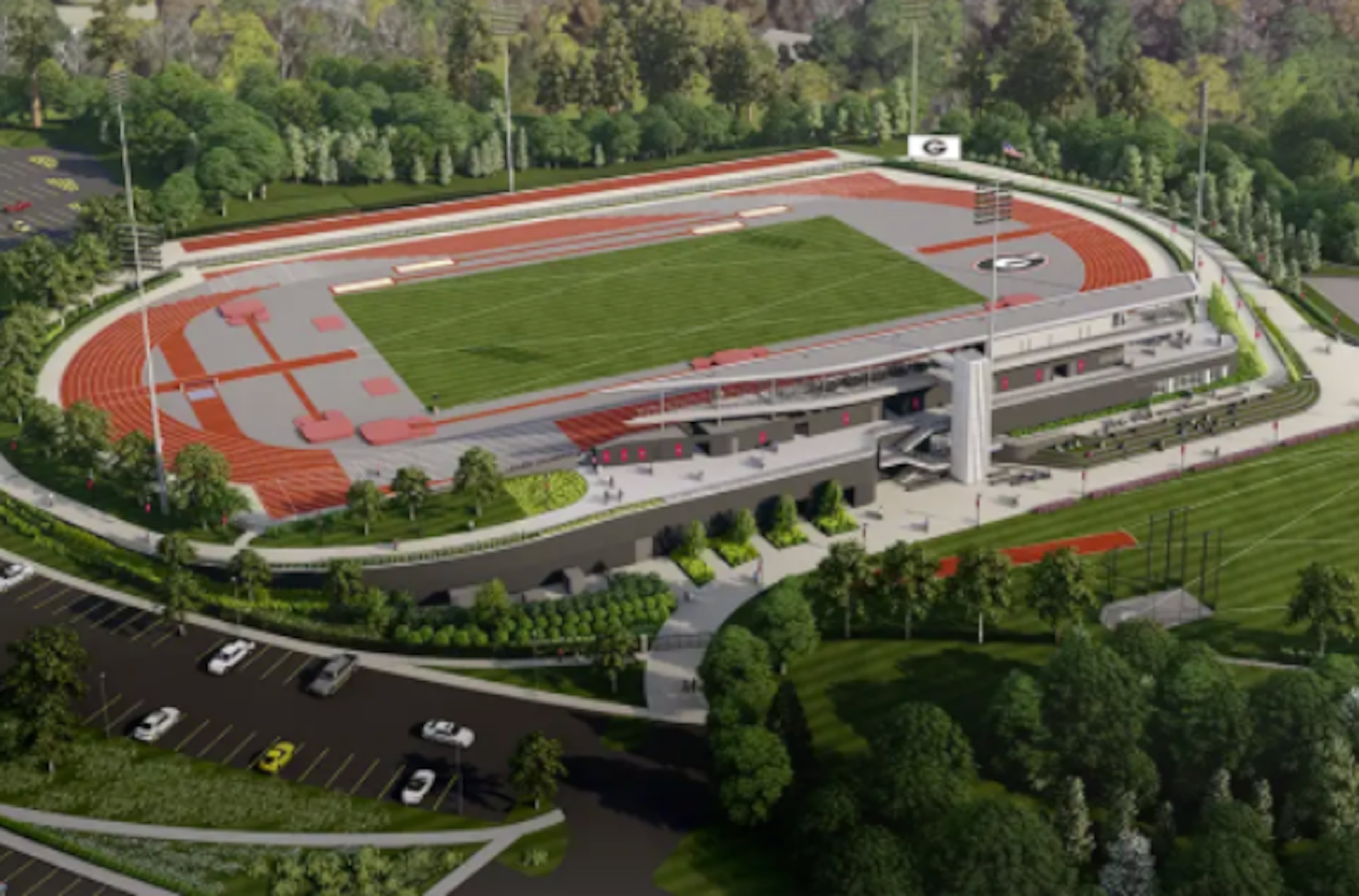 Rendering of Spec Towns Track on South Milledge Avenue, which is scheduled to open later this month and will be the site of the 2026 GHSA track-and-field meet. (Courtesy of UGA)