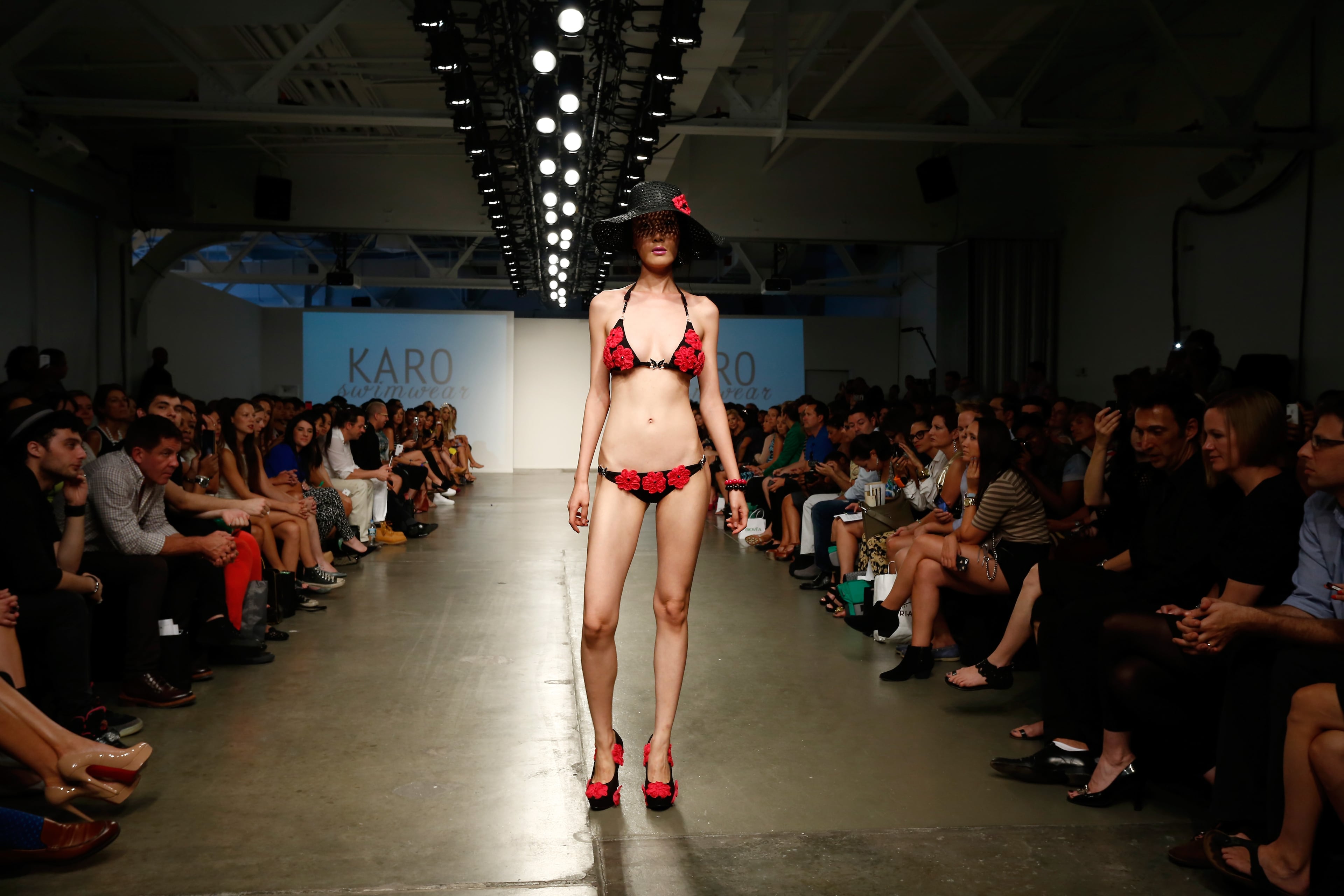 A model walks the runway at the Karo Swimwear show during Nolcha Fashion Week New York Spring/Summer 2014 presented by RUSK at Pier 59 Studios on Sept. 11, 2013, in New York City.