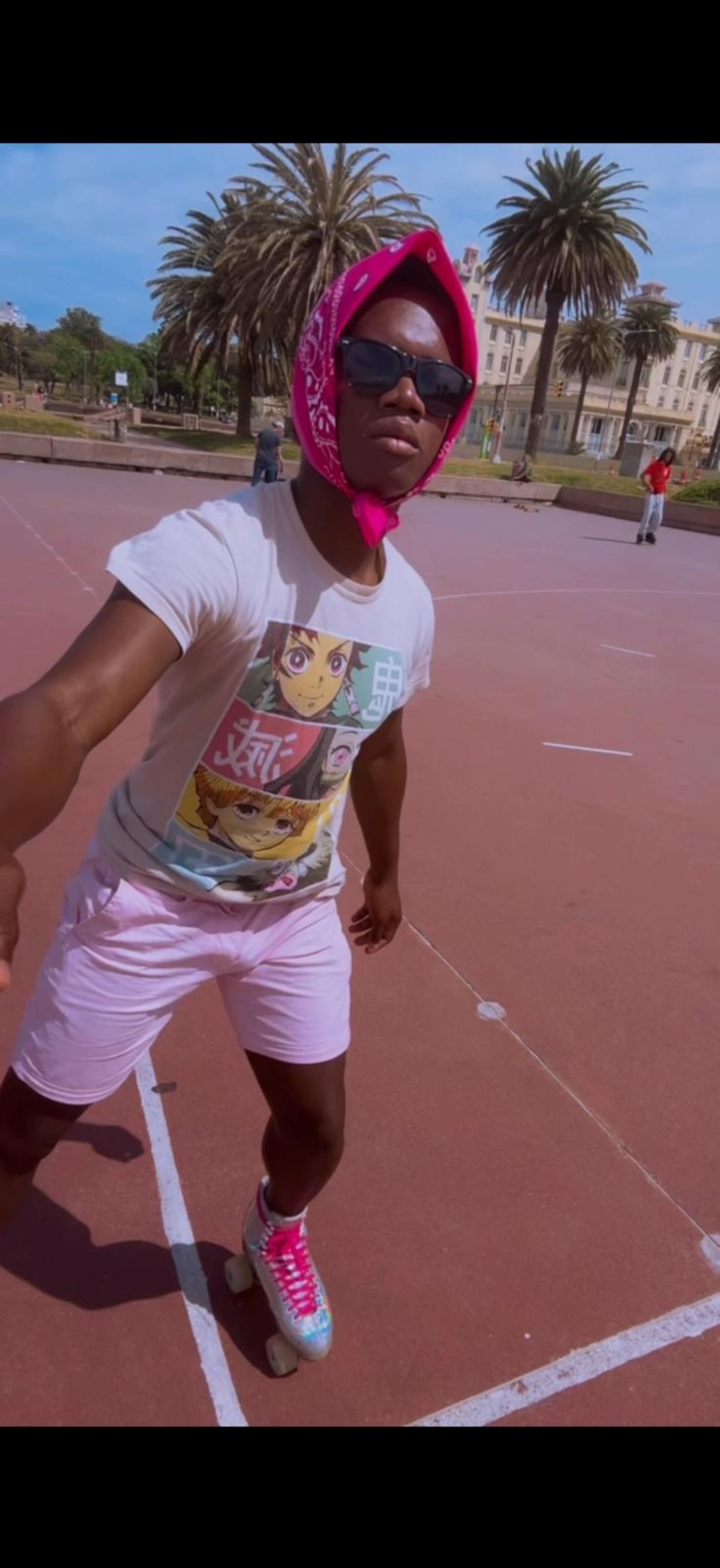 Jerome Lawrence, a Jamaican man deported from the U.S., roller skates along the beach near his home on Montevideo, Uruguay. (Courtesy of Jerome Lawrence)