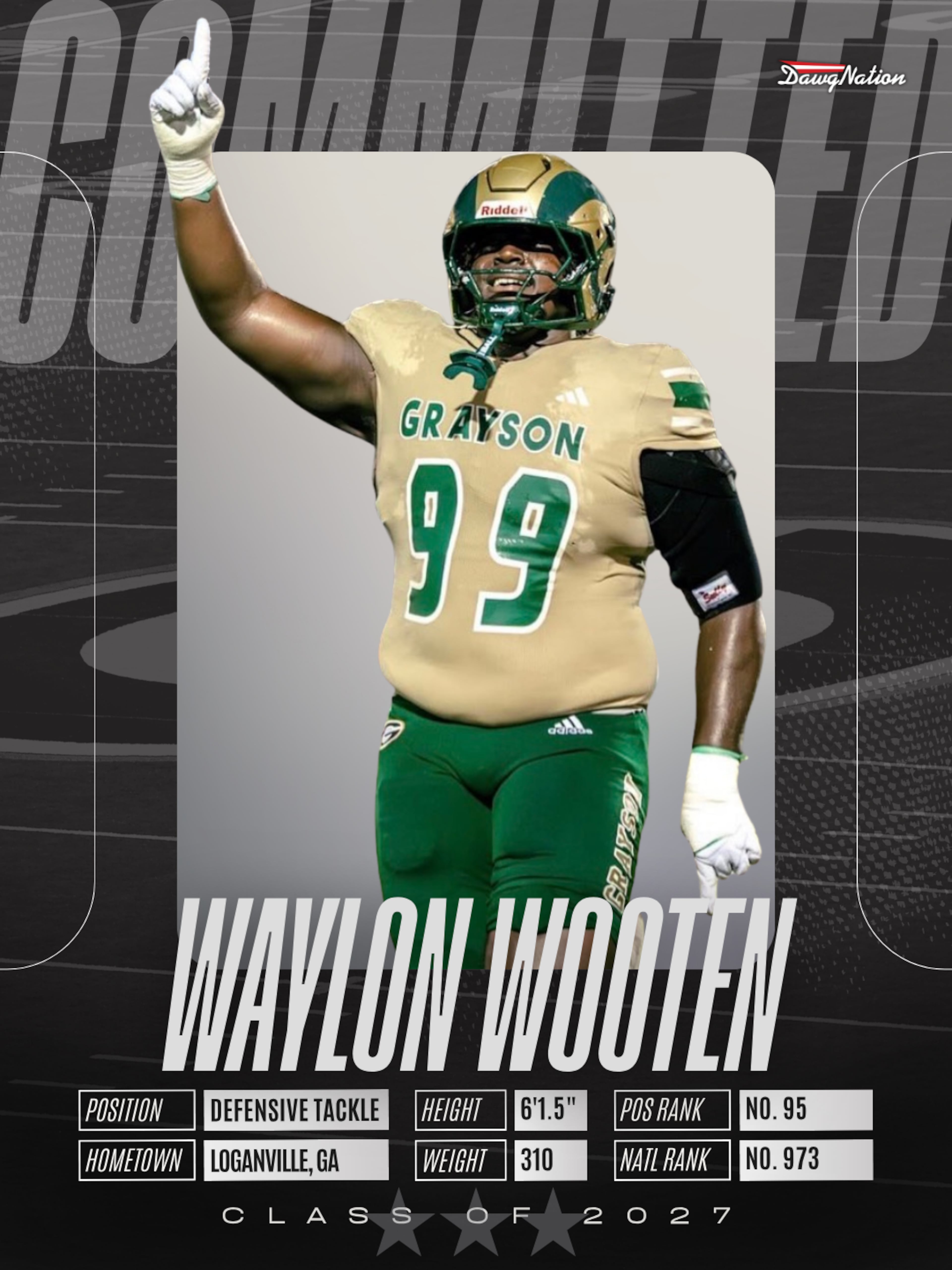 Three-star Grayson High School DL Waylon Wooten has made his college decision. He chose the Dawgs over strong interest in Florida, Ohio State and Purdue. (Jeff Sentell/DawgNation)