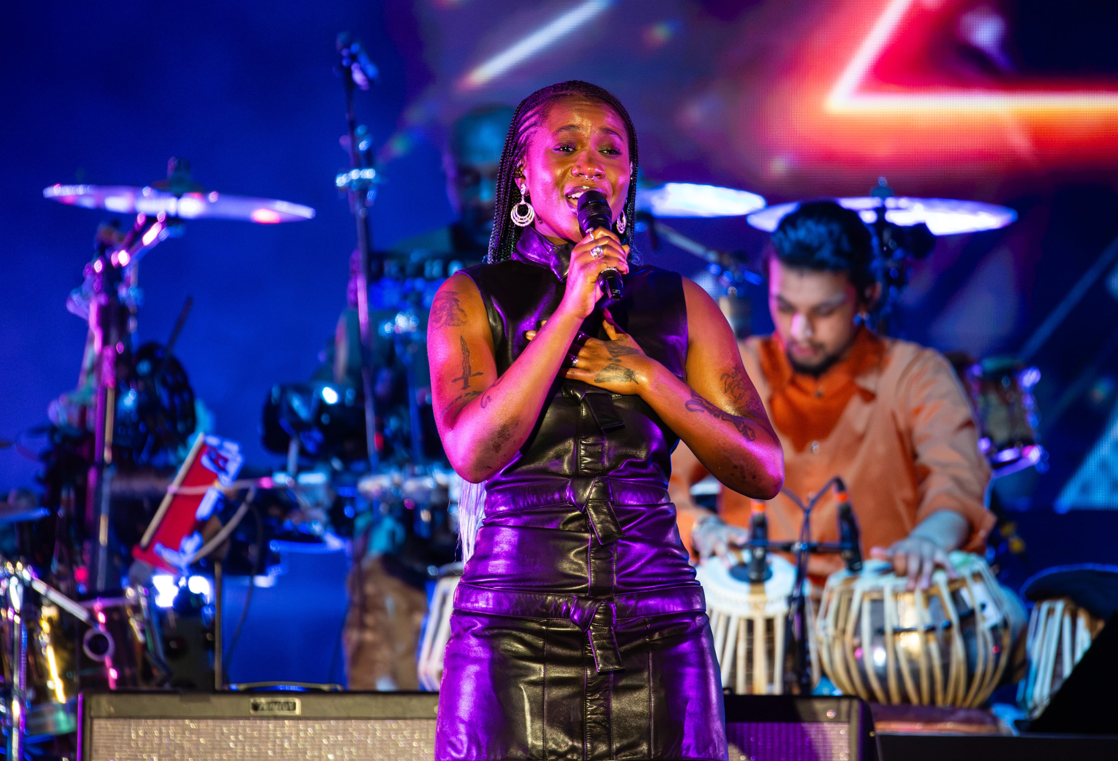 Gorillaz closed out the Shaky Knees three-day music festival on Sunday night with a set full of hits and several surprise guests including Kara Jackson, 6lack, DRAM and Atlanta's own Earthgang on Sept. 20, 2026, at Piedmont Park in Atlanta. (Ryan Fleisher for the AJC)