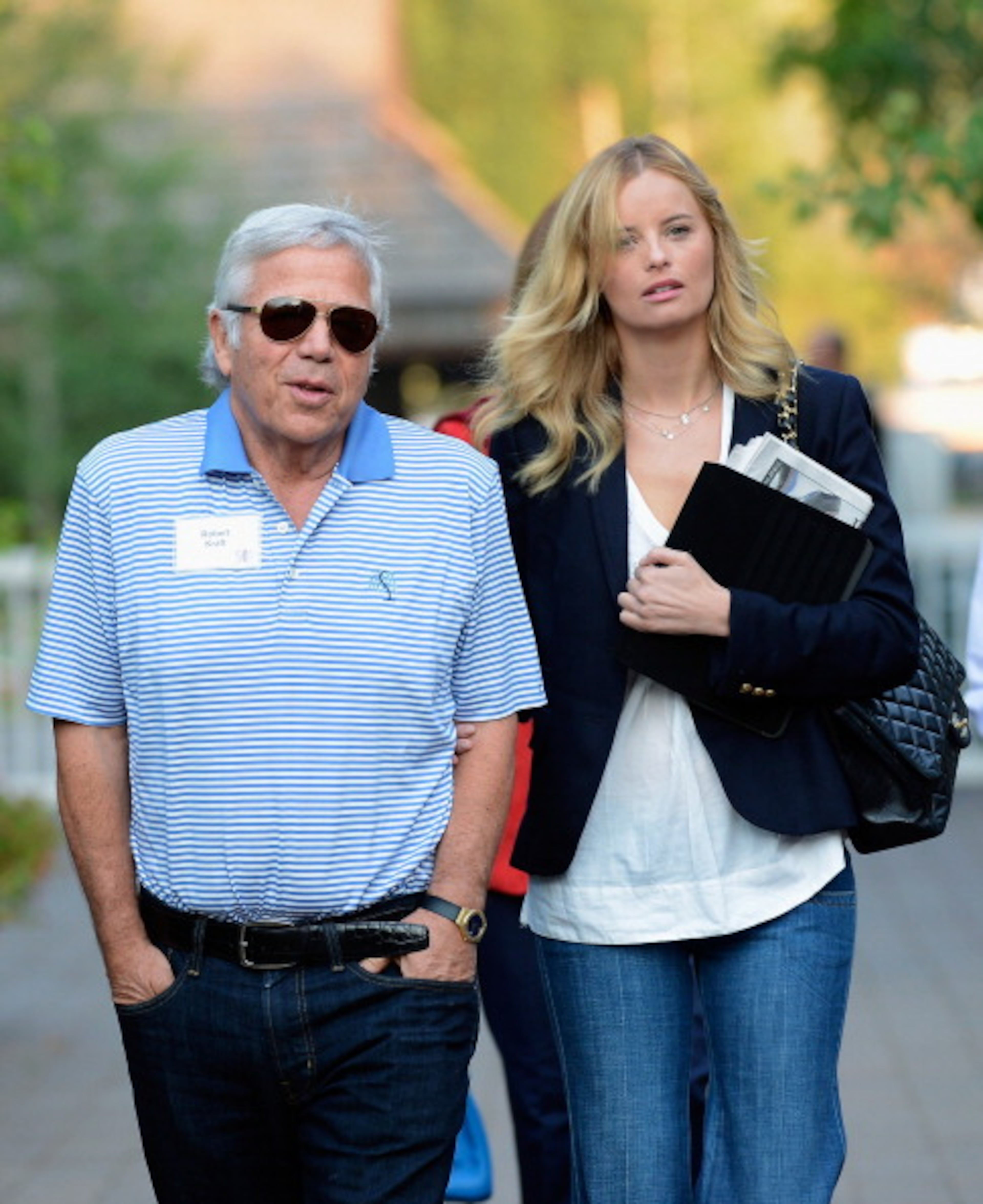 SUN VALLEY, ID - JULY 12: Robert Kraft, (L) Chairman and CEO of The Kraft Group, with girlfriend actress Ricki Lander (2ndL), attend the Allen & Company Sun Valley Conference on July 11, 2012 in Sun Valley, Idaho. The conference has been hosted annually by the investment firm Allen & Company each July since 1983. The conference is typically attended by many of the world's most powerful media executives. (Photo by Kevork Djansezian/Getty Images)