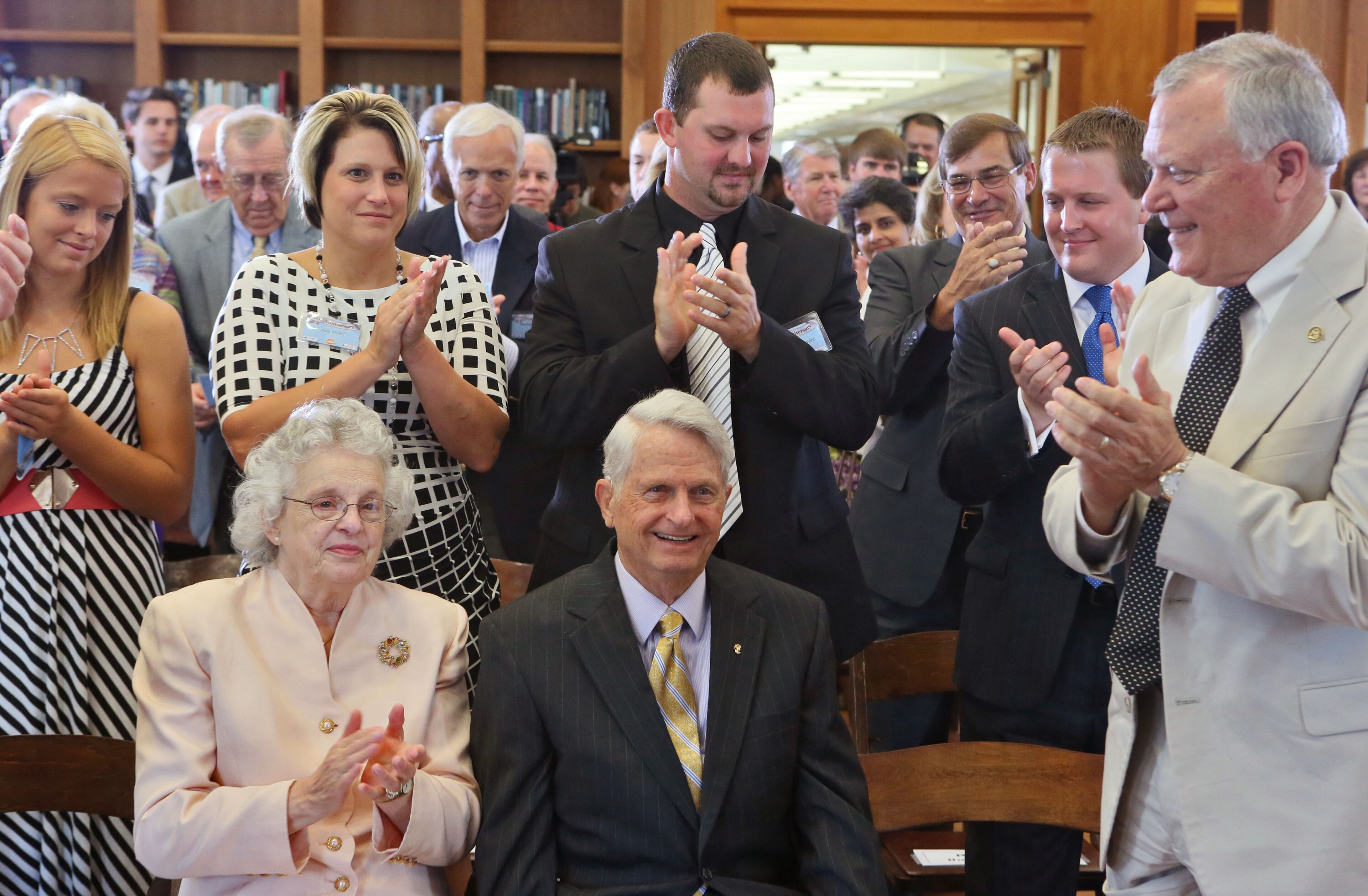 At the close of the event, Zell Miller (seated), with his wife Shirley by his side, receives a third standing ovation.
