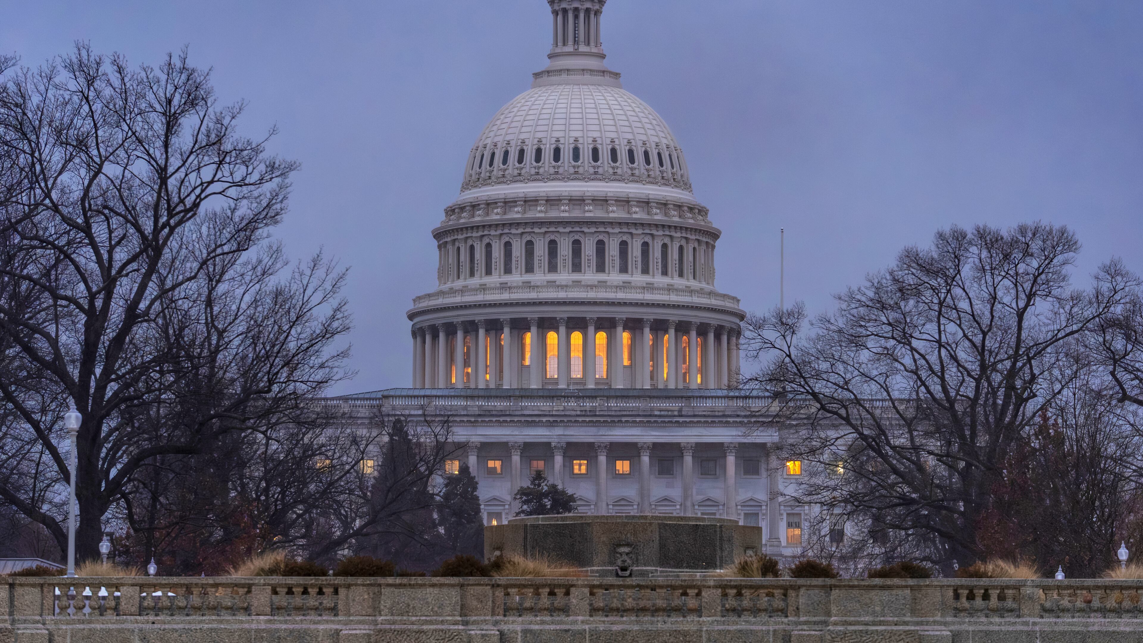 The Capitol is seen during heavy rain as the Department of Homeland Security funding bill remains in limbo, in Washington, Friday, Feb. 20, 2026. (AP Photo/J. Scott Applewhite)