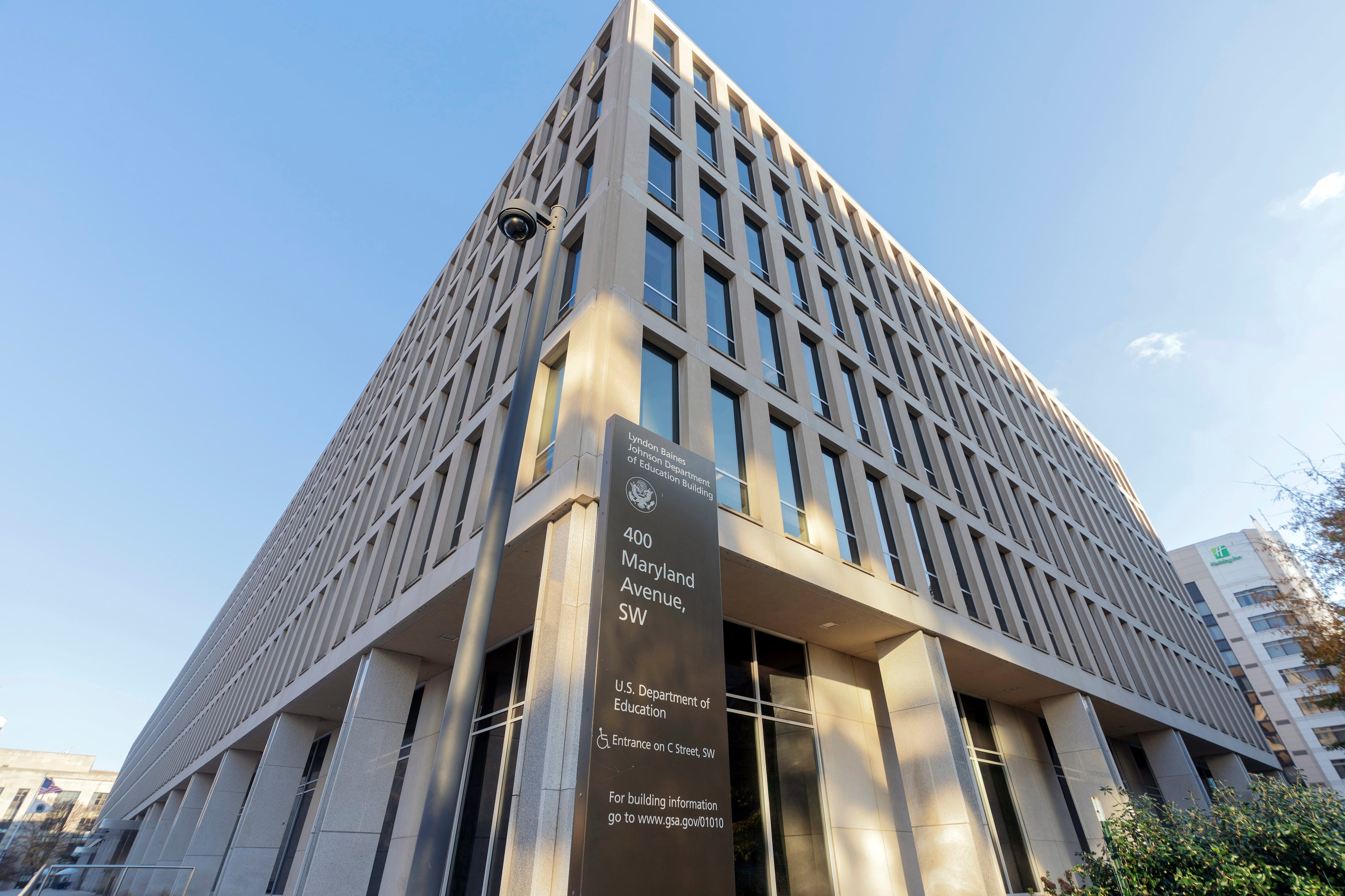 U.S. Department of Education staff has been cut by roughly 50%, as Secretary of Education Linda McMahon has sought to dismantle the agency. This has led to extremely long hold times and a 95% call abandonment rate, according to the lawsuit. (Jose Luis Magana/AP 2024)