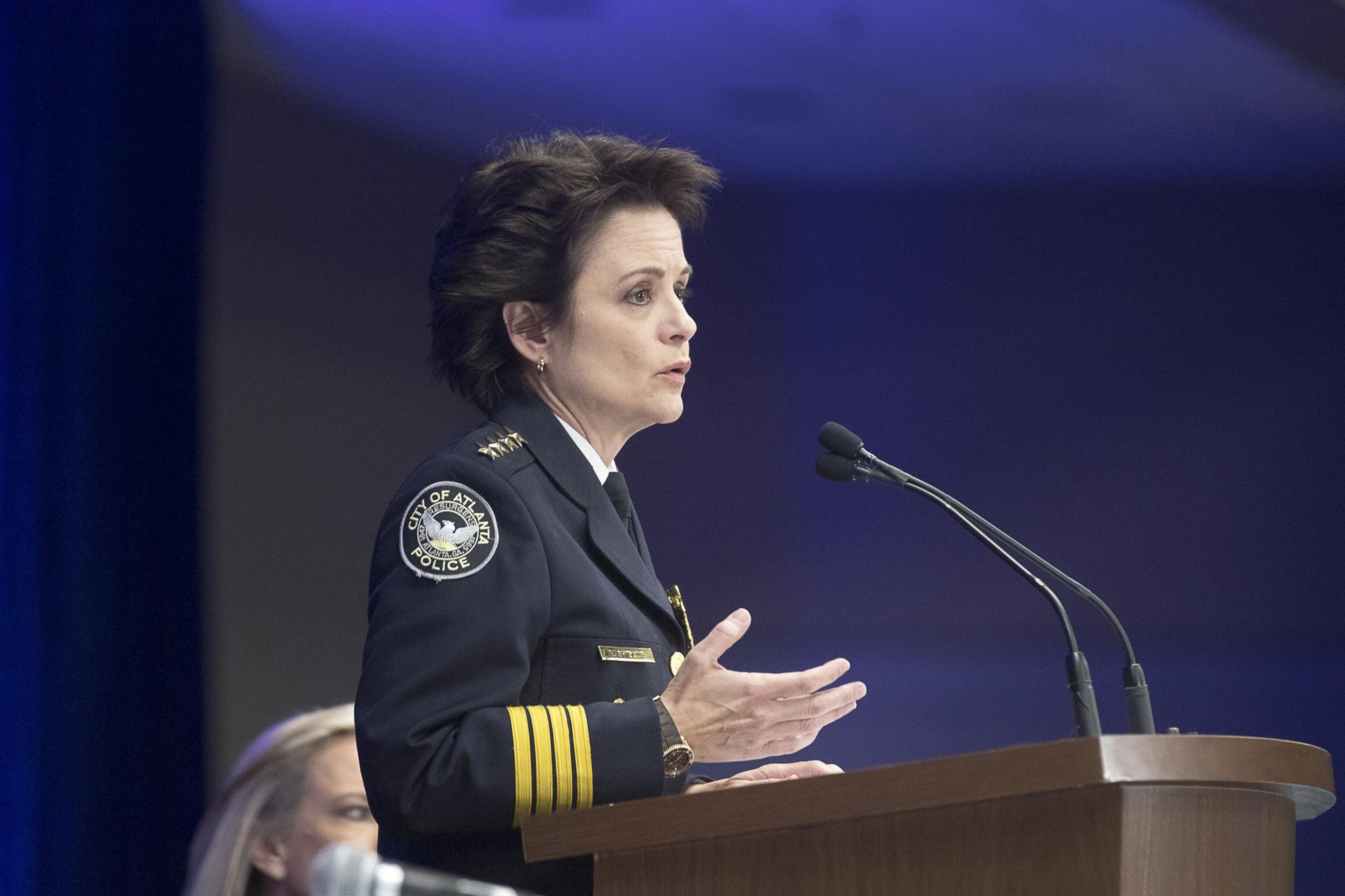 Atlanta Police Chief Erika Shields at the Georgia World Congress Center in Atlanta in January 2019. (Alyssa Pointer /Alyssa.Pointer@ajc.com)