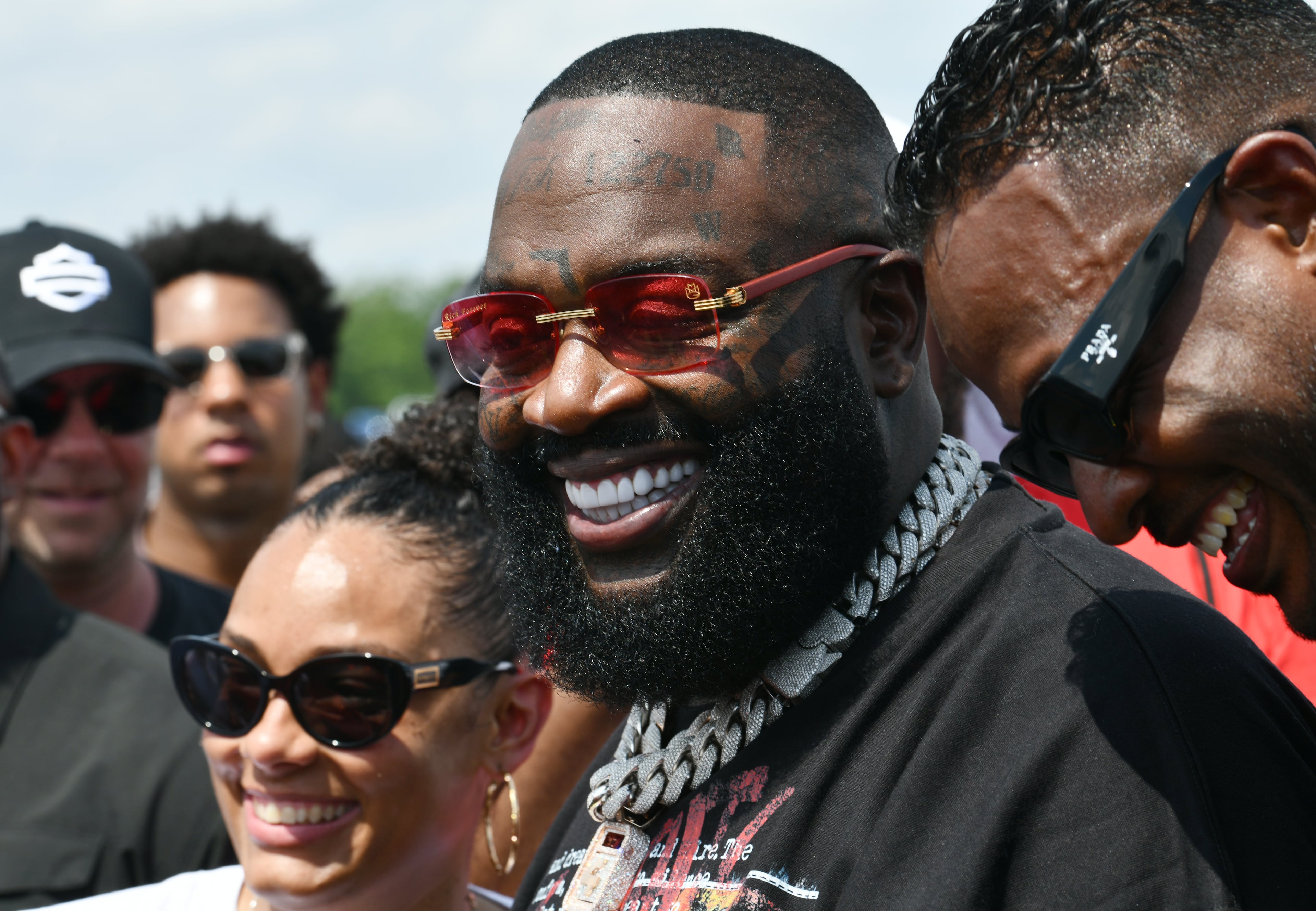 Rick Ross meets and greets attendees and vendors during the 4th Annual Rick Ross Car and Bike Show, Saturday, June 7, 2025, in Fayetteville. The 4th Annual Rick Ross Car and Bike Show will include a vendor market with more than 30 vendors, food trucks, fleets of classic/custom automobiles, luxury vehicles, boats, RVs and trailers on the front of the mansion. Stage performances include Plies, Ross' new signee Nino Breeze and Ross himself. (Hyosub Shin / AJC)