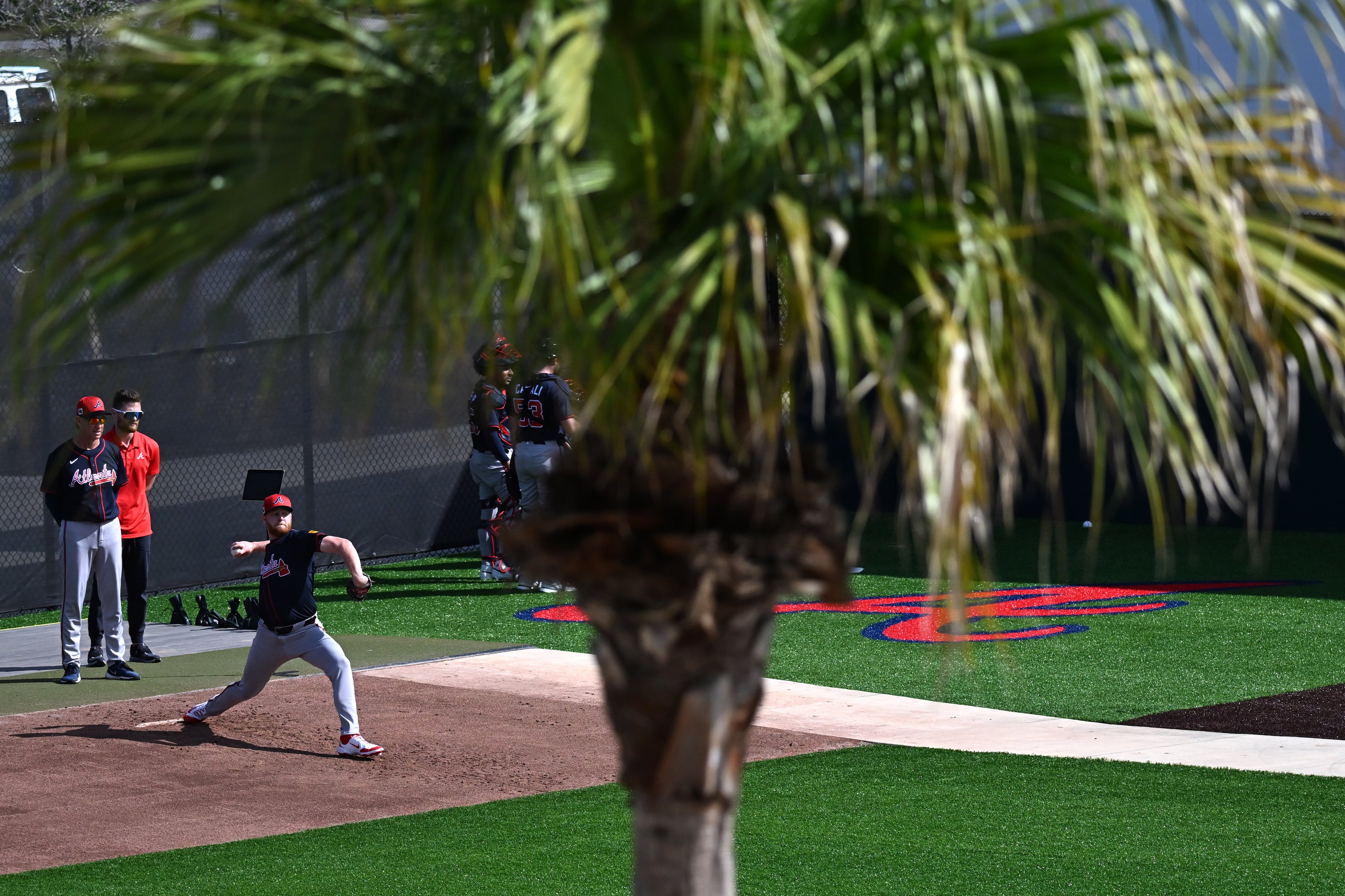Atlanta Braves pitcher Davis Daniel throws a ball during spring training workouts at CoolToday Park, Thursday, February 13, 2025, North Port, Florida. (Hyosub Shin / AJC)