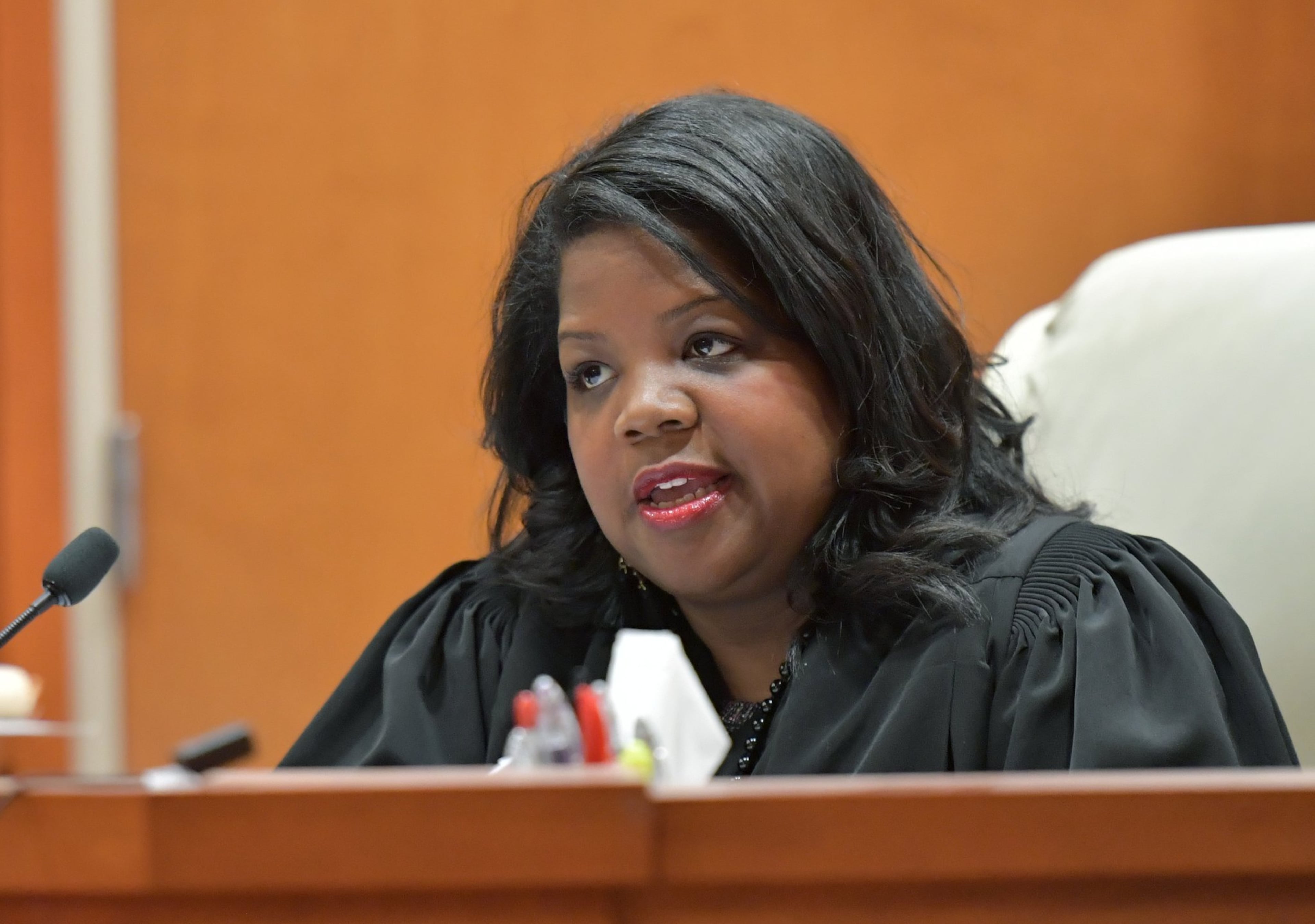 Superior Court Judge Asha F. Jackson speaks during defendant Christopher Williams ’ hearing at DeKalb County Superior Court in Decatur on Thursday, December 20, 2018.