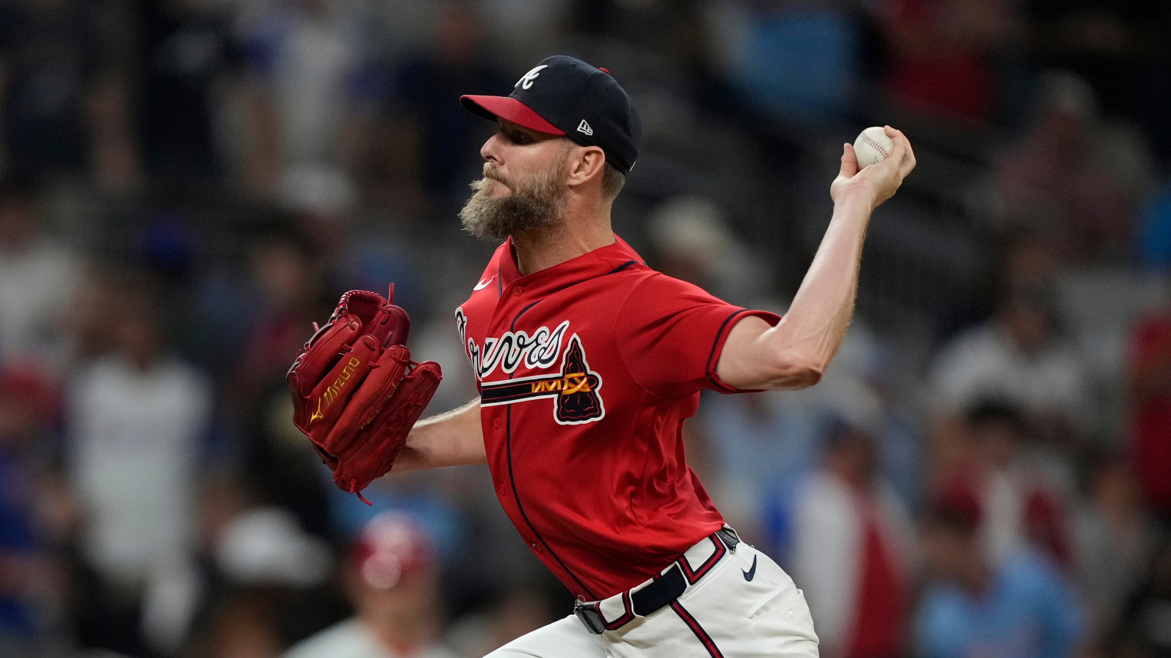 Atlanta Braves pitcher Chris Sale throws against the Philadelphia Phillies in the ninth inning during Game 3 of baseball's NL Wild Card Series, Thursday, Oct. 1, 2026, in Atlanta. (AP Photo/Brynn Anderson)