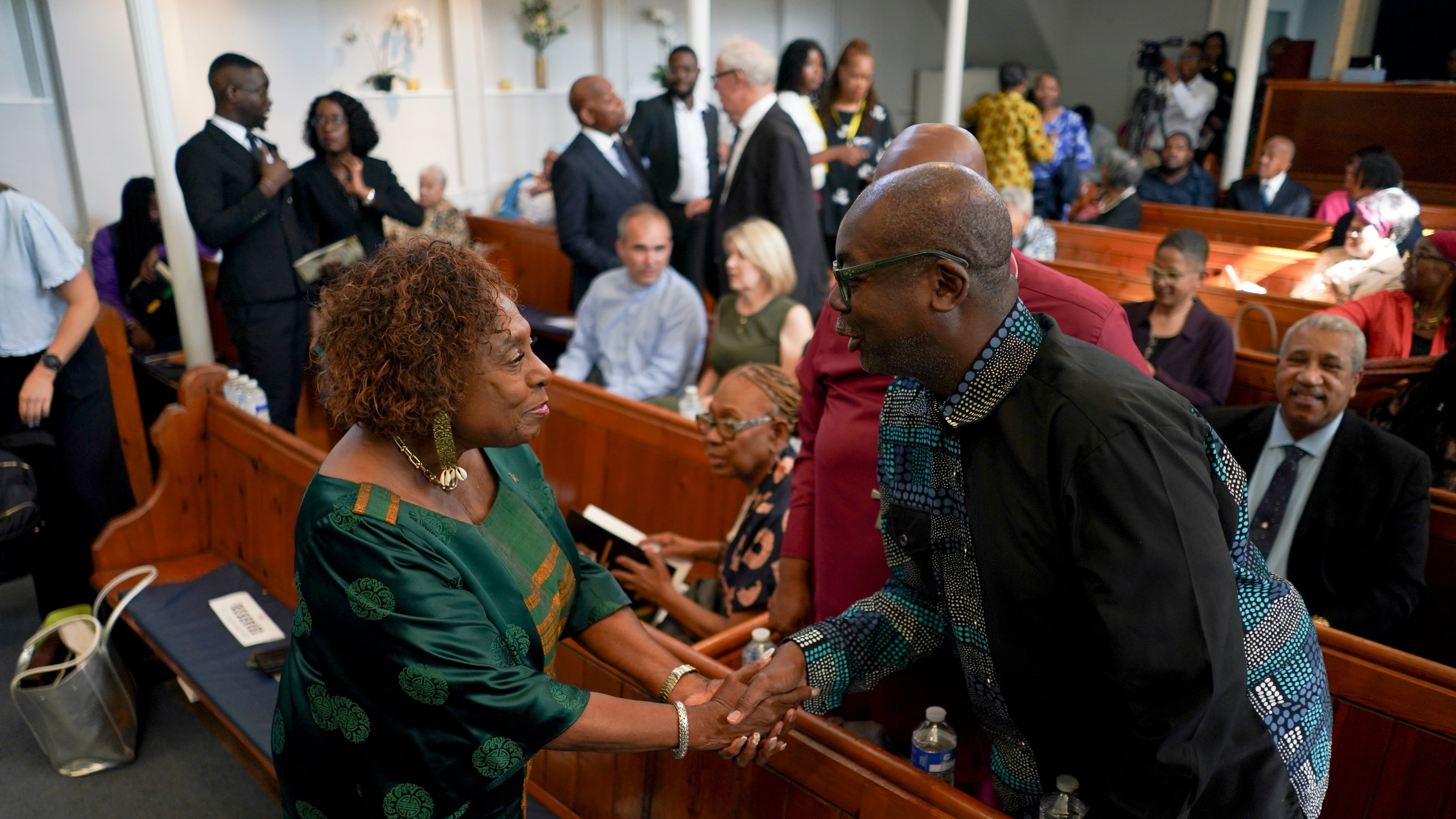 Jamaica's Minister of Culture, Gender, Entertainment and Sport, Olivia Grange, attends a service, in London, Sunday, Sept. 6, 2026. (AP Photo/Alberto Pezzali)