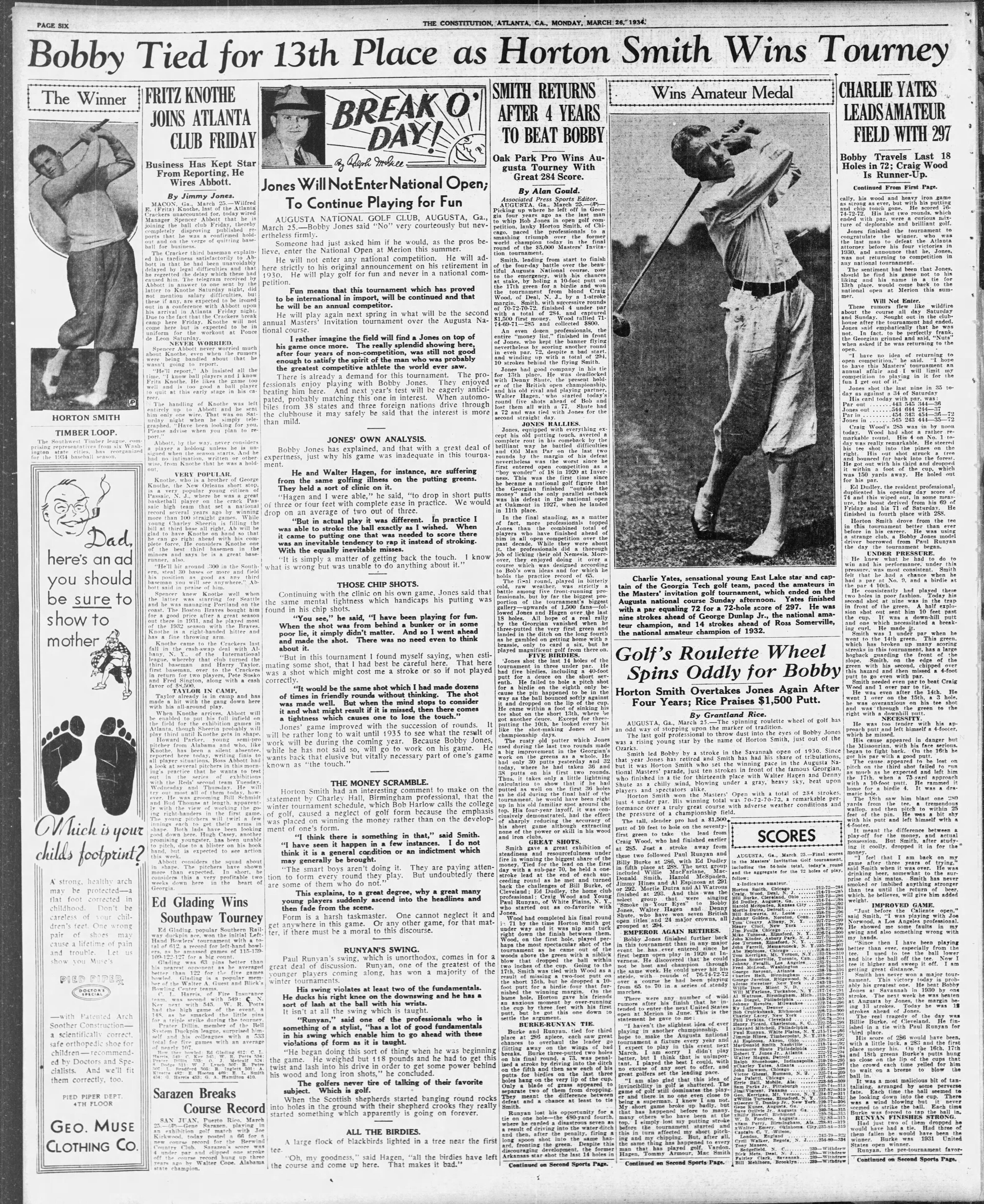 The Atlanta Constitution summed up the first Masters tournament on March 26, 1934.