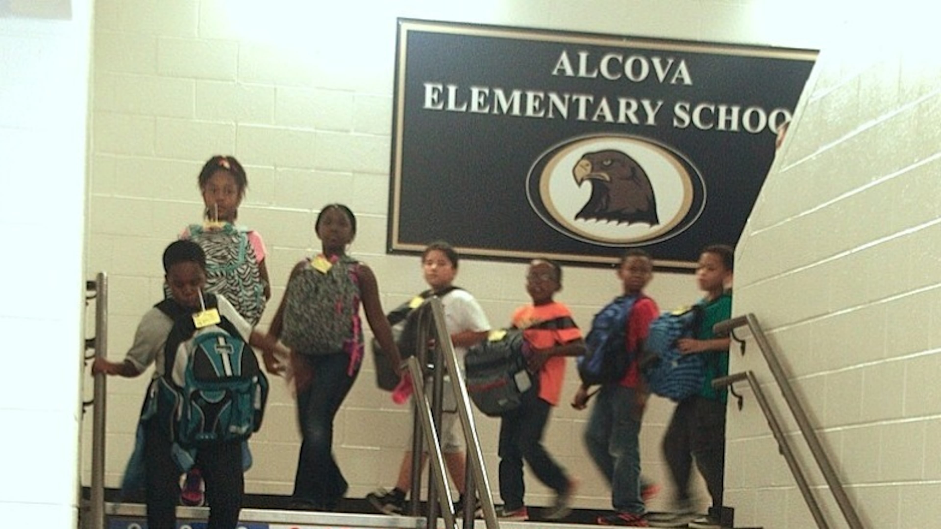 Students are learning multiplication tables with Alcova Elementary's math stairs.