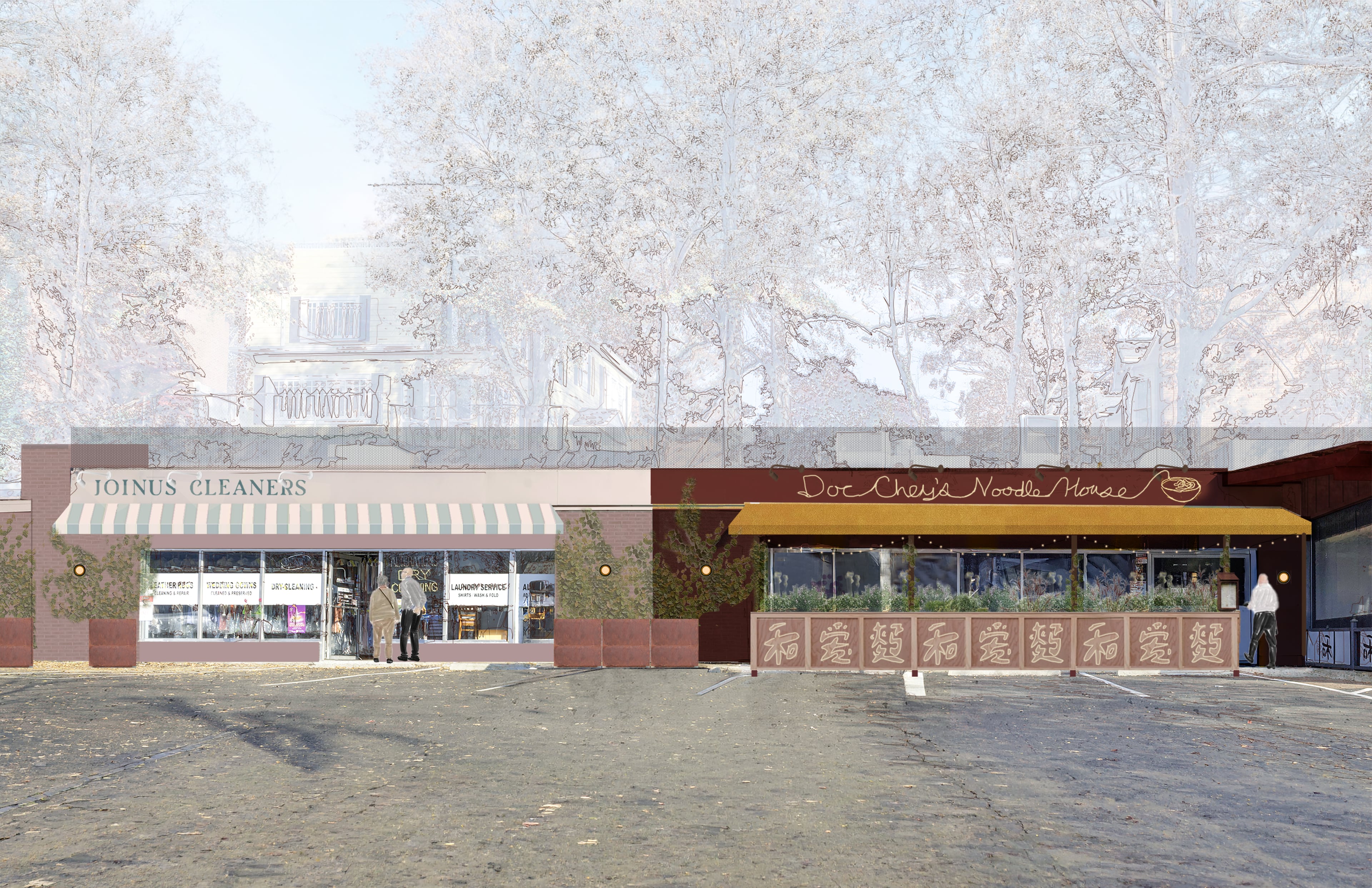 A rendering of the planned upgrades to Doc Chey's, a tenant at Morningside Village for almost 30 years. (Courtesy of Gentle Works)