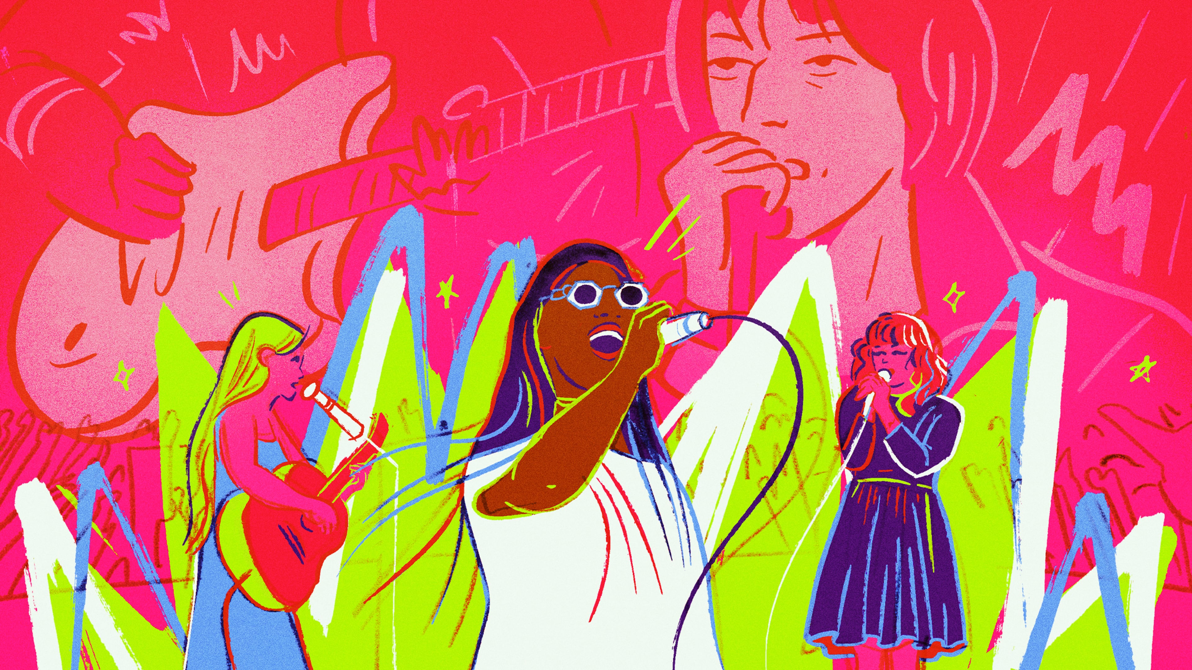 As Shaky Knees emerges as one of Atlanta’s oldest music festivals, the dearth of women musicians on the bill becomes impossible to ignore. (Illustration: Marcie LaCerte for the AJC)