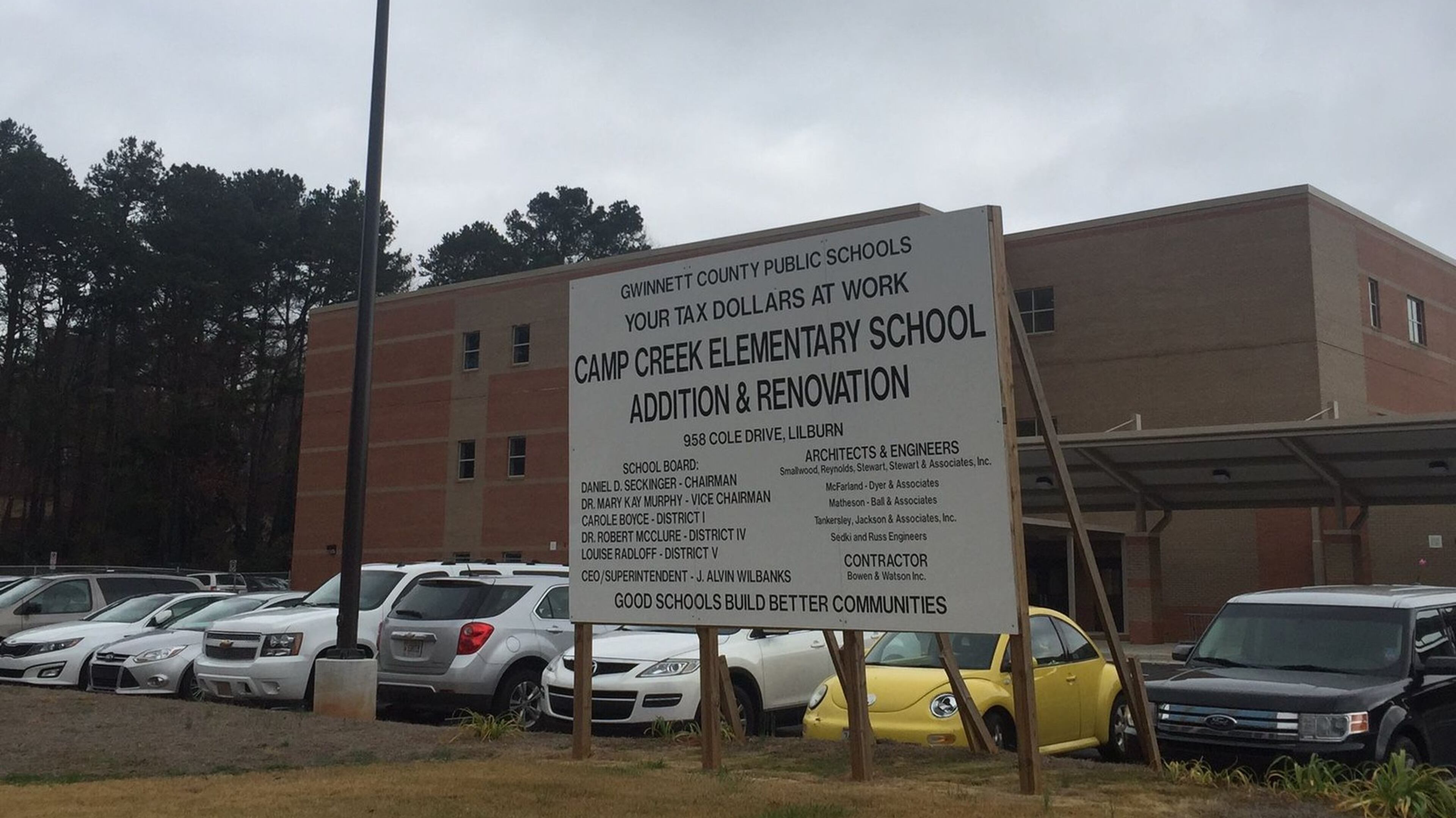 Gwinnett school officials are building an addition to Camp Creek Elementary School to ease overcrowding. About 60 Camp Creek students, some of whom are taking classes in trailers, may have to attend another school next year because of proposed school boundary lines.