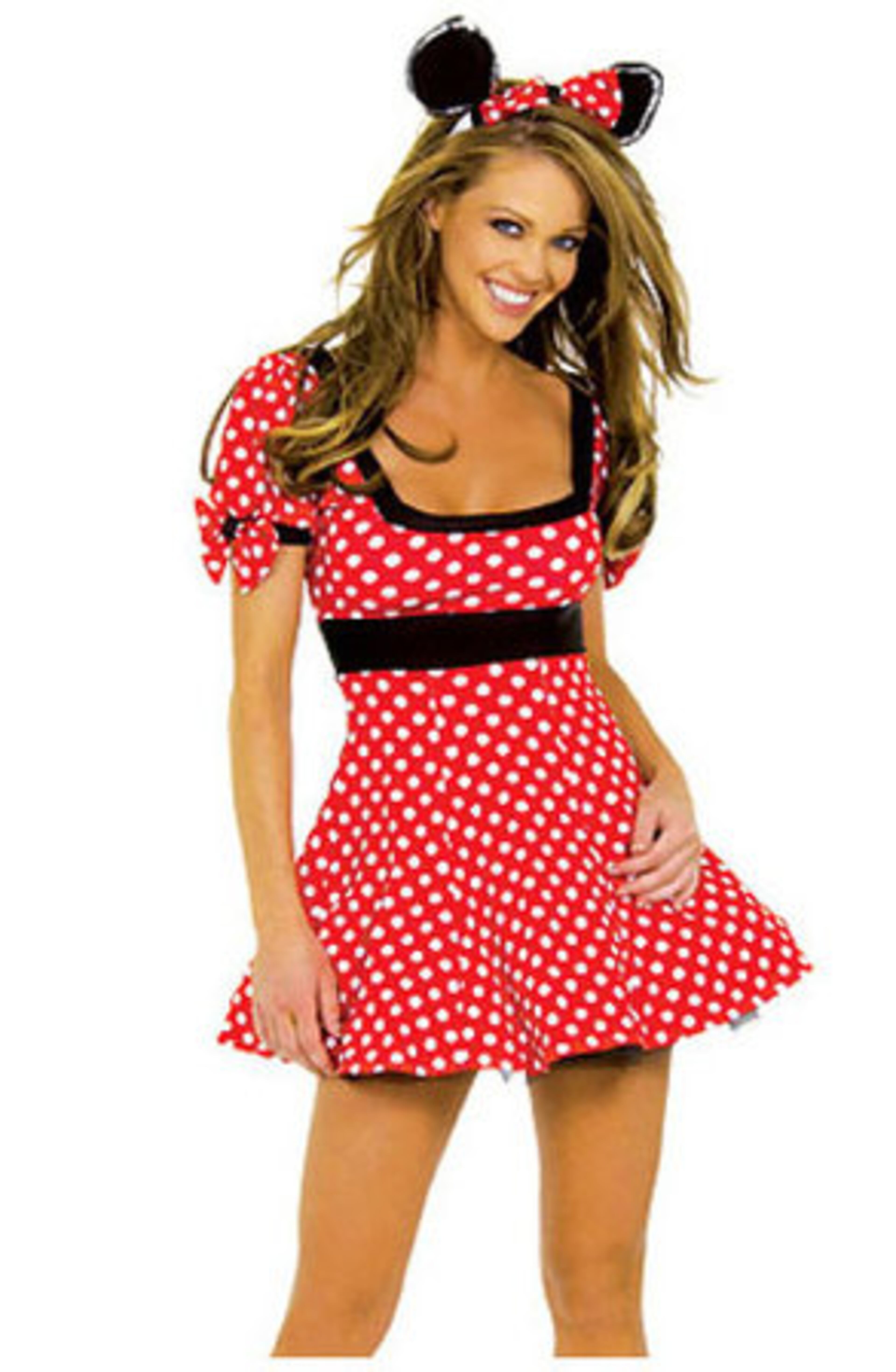 Why is it that women's Halloween costumes show a lot of skin? Do you really need cleavage and platform shoes to sell your look? Tell us whether you would wear these flirty getups, or whether they should stay at home in the closet. Take a look at this version of Minnie Mouse. Anyone who wears this might want to pair it with black tights, or not drop anything.