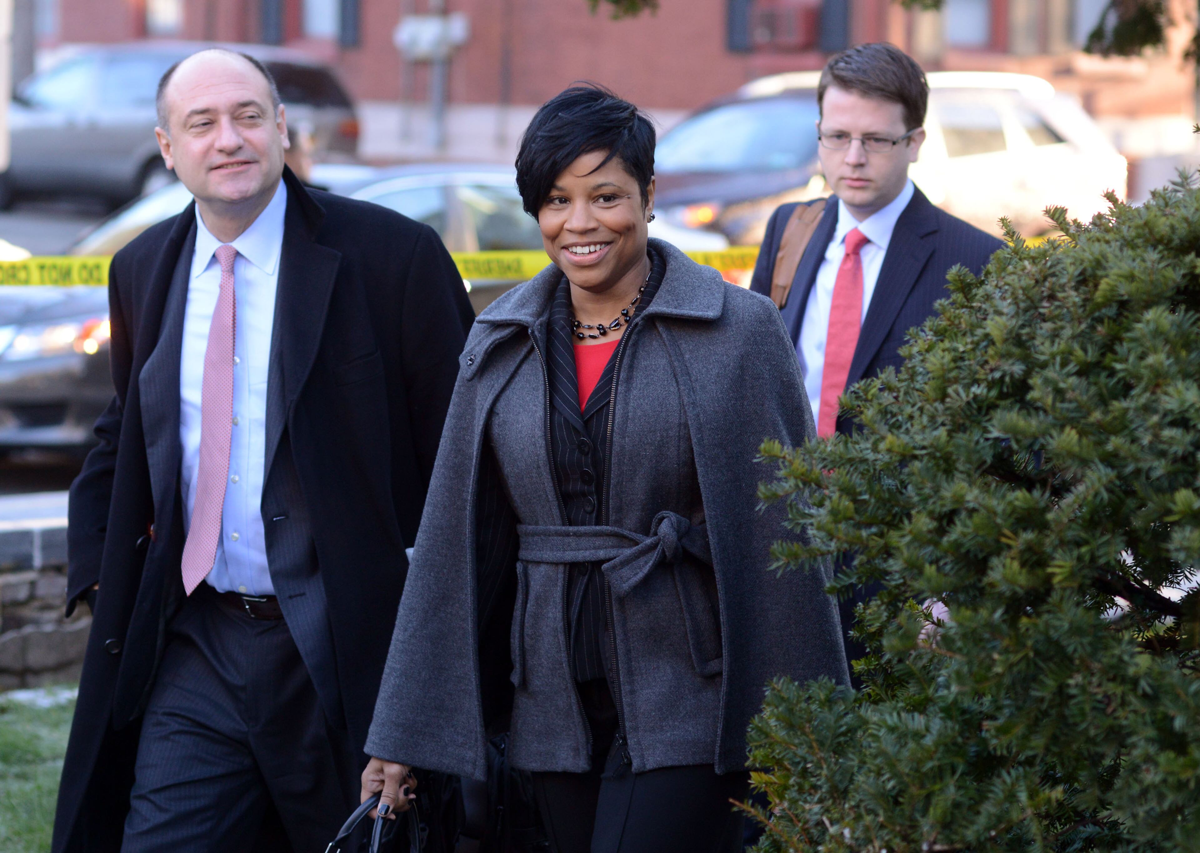 Bill Cosby's attorney Monique Pressley (center) arrives for his preliminary hearing for sexual assault charges February 2, 2016 at the Montgomery County Courthouse at the Montgomery County Courthouse on February 2, 2016 in Norristown, Pennsylvania. (Photo by William Thomas Cain/Getty Images)