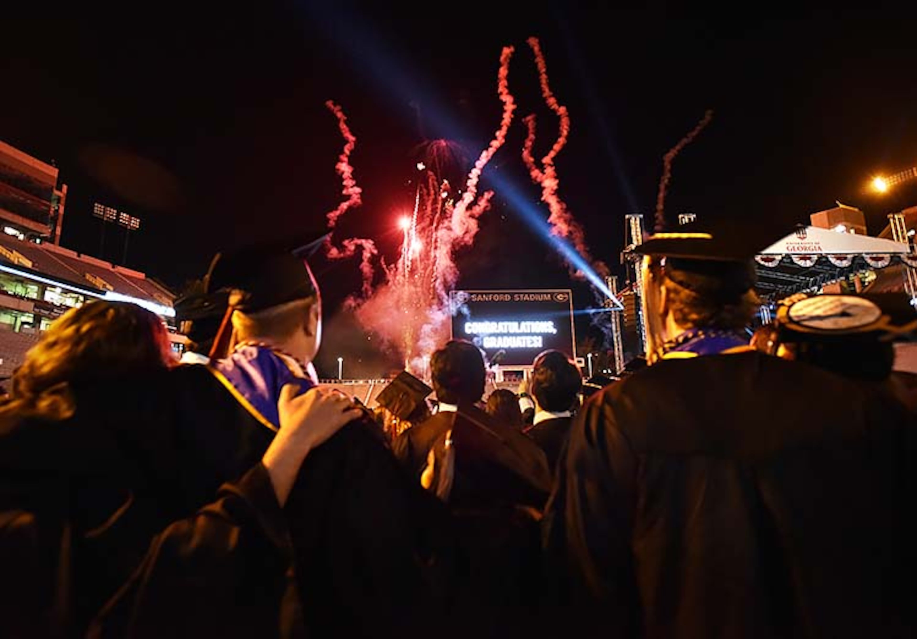 May 10, 2019 Athens - Fireworks concluded the UGA's 2019 spring undergraduate commencement ceremony at Sanford Stadium in Athens on Friday, May 10, 2019. HYOSUB SHIN / HSHIN@AJC.COM