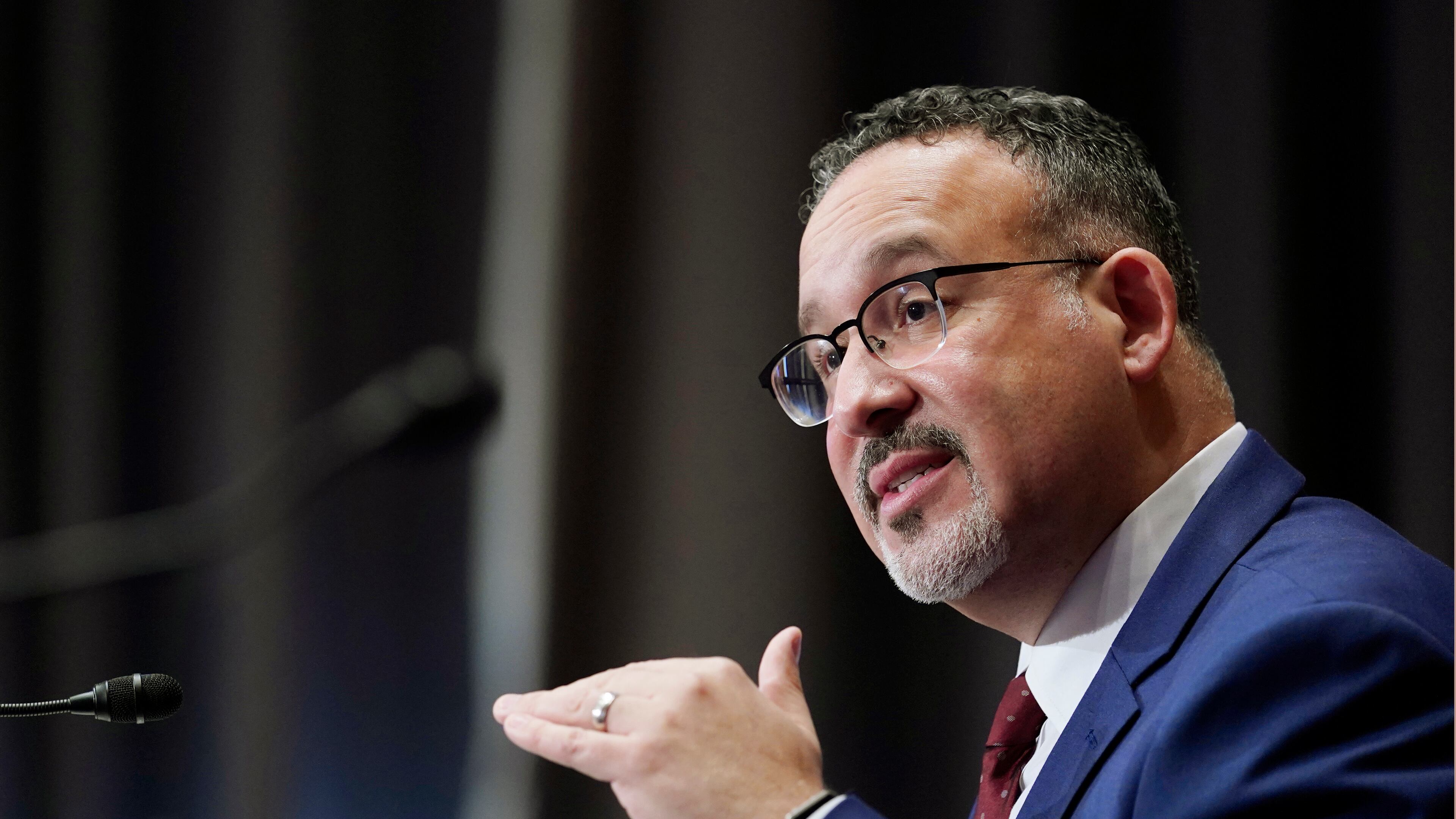 Education Secretary Miguel Cardona testifies before the Senate Health, Education, Labor and Pensions committee during his confirmation hearing on Capitol Hill in Washington, D.C., on Wednesday, Feb. 3, 2021 (Susan Walsh/Pool/CNP/Zuma Press/TNS)