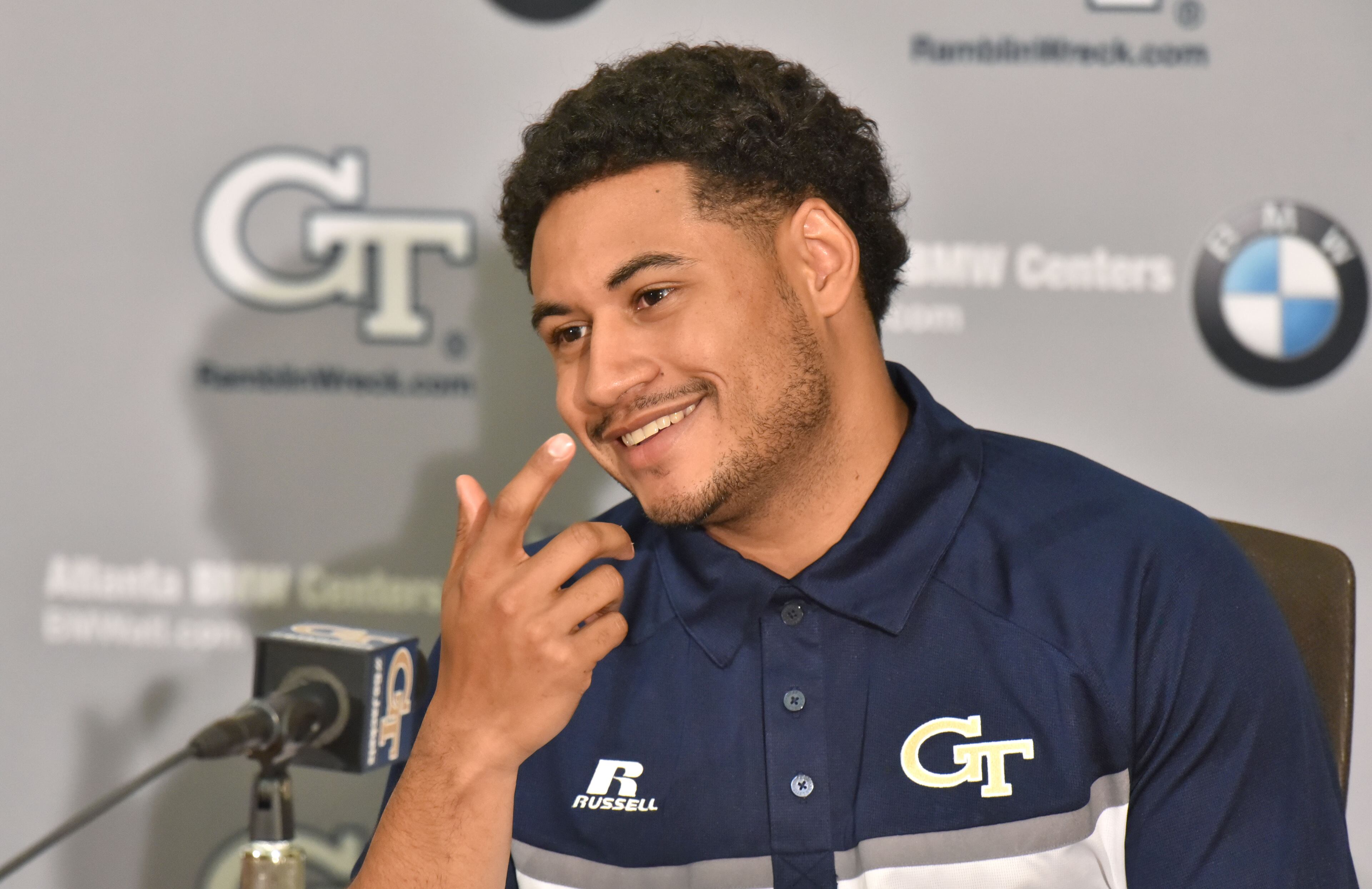 Georgia Tech quarterback Justin Thomas speaks to members of the media Saturday, August 6, 2016. HYOSUB SHIN / HSHIN@AJC.COM