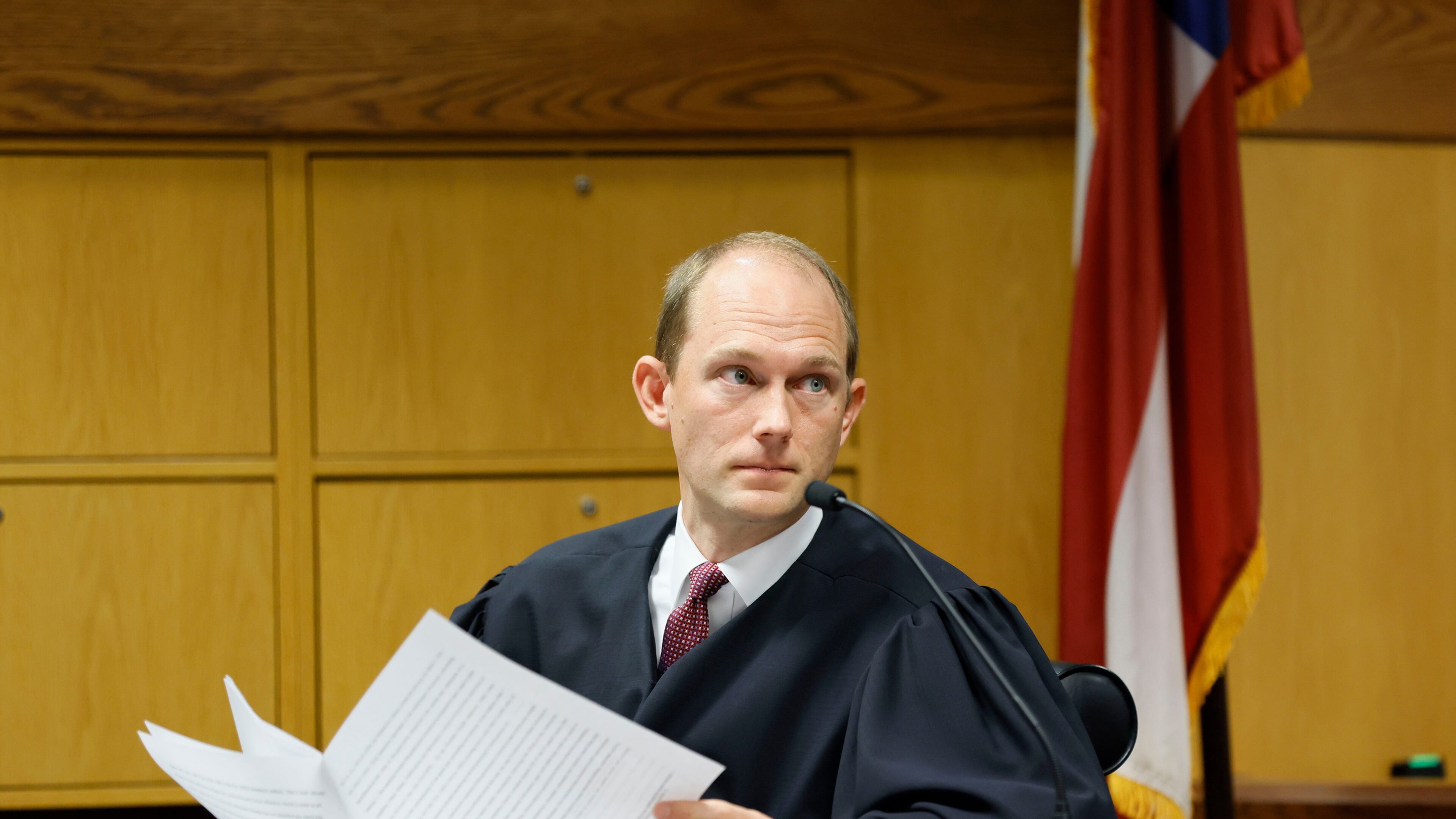 Fulton County Superior Judge Scott McAfee hears motions from attorneys representing Ken Chesebro and Sidney Powell on Sept. 14, 2023, in Atlanta. (Miguel Martinez/The Atlanta Journal-Constitution/TNS)